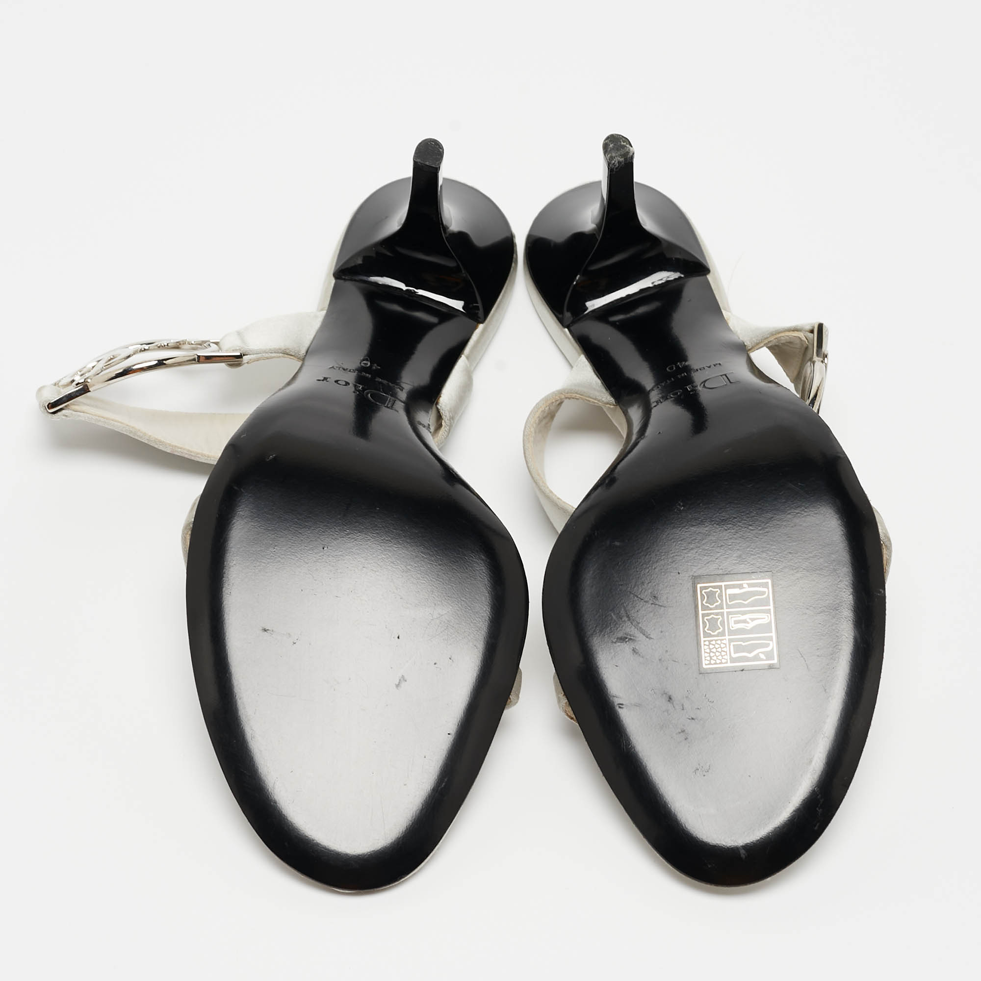 Dior Grey Satin Logo Slide Sandals Size 40