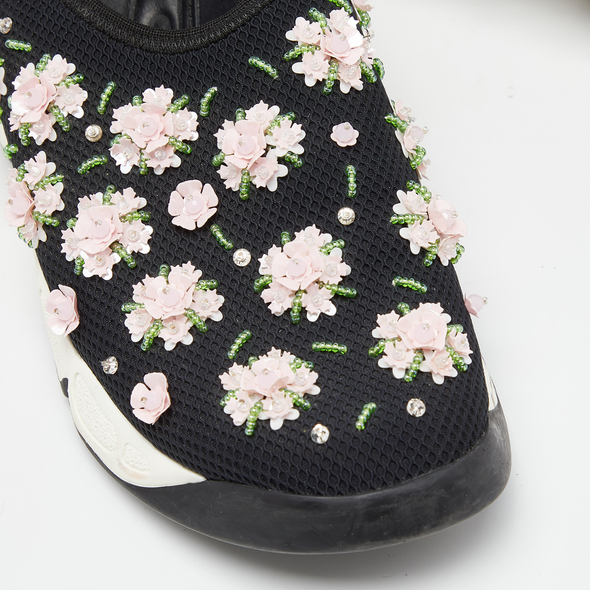 Dior Black/Pink Crystal Embellished Mesh Fusion Slip-On Sneakers Size 36