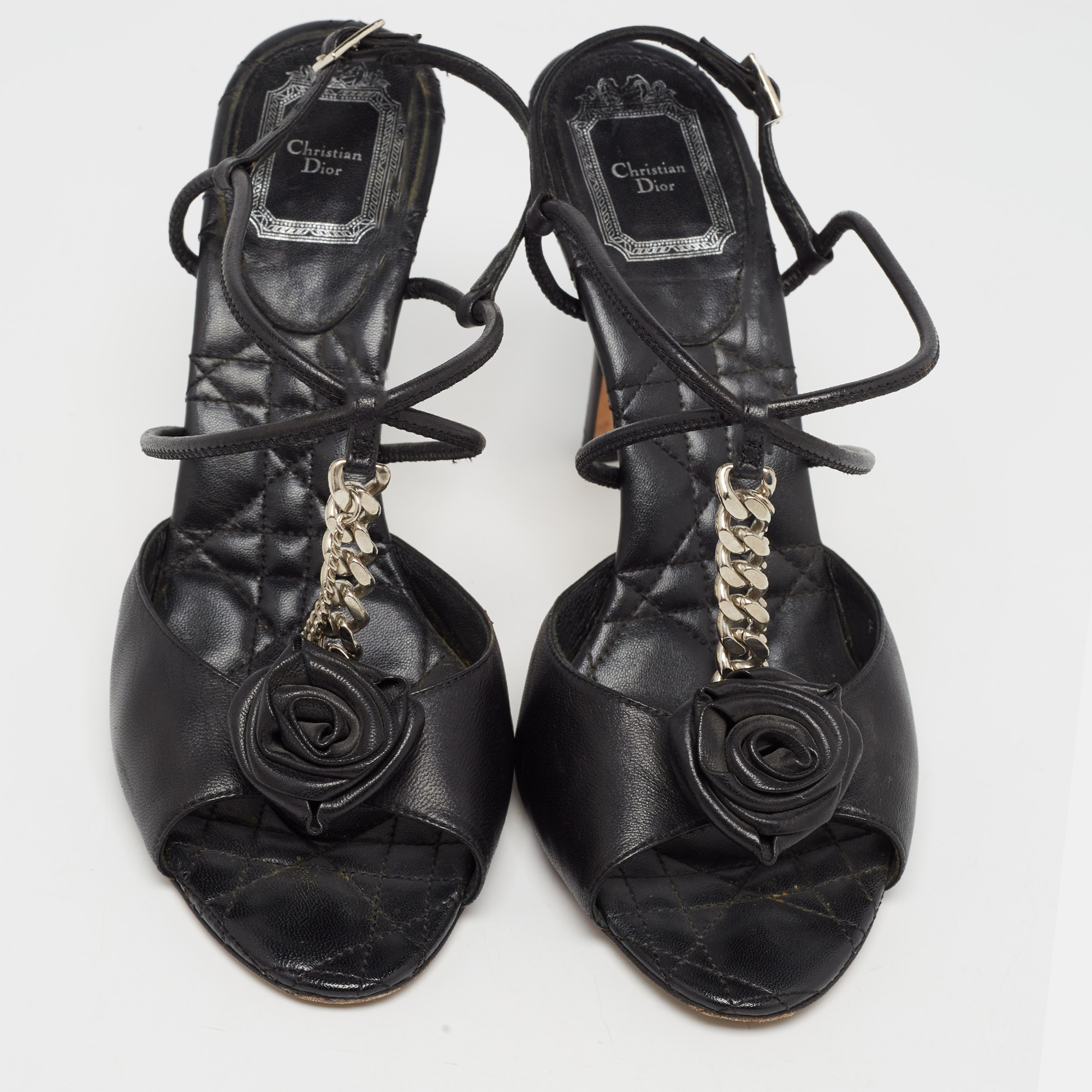 Dior Black Leather Ankle Strap Sandals Size 39.5