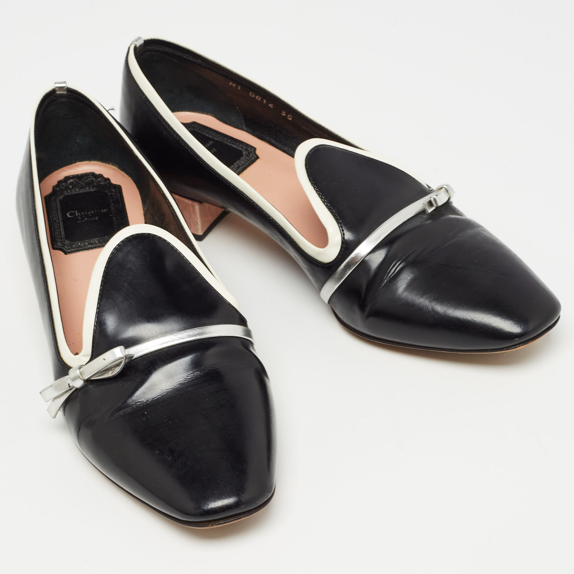 Dior Black/Silver Patent And Leather Loafers Size 35