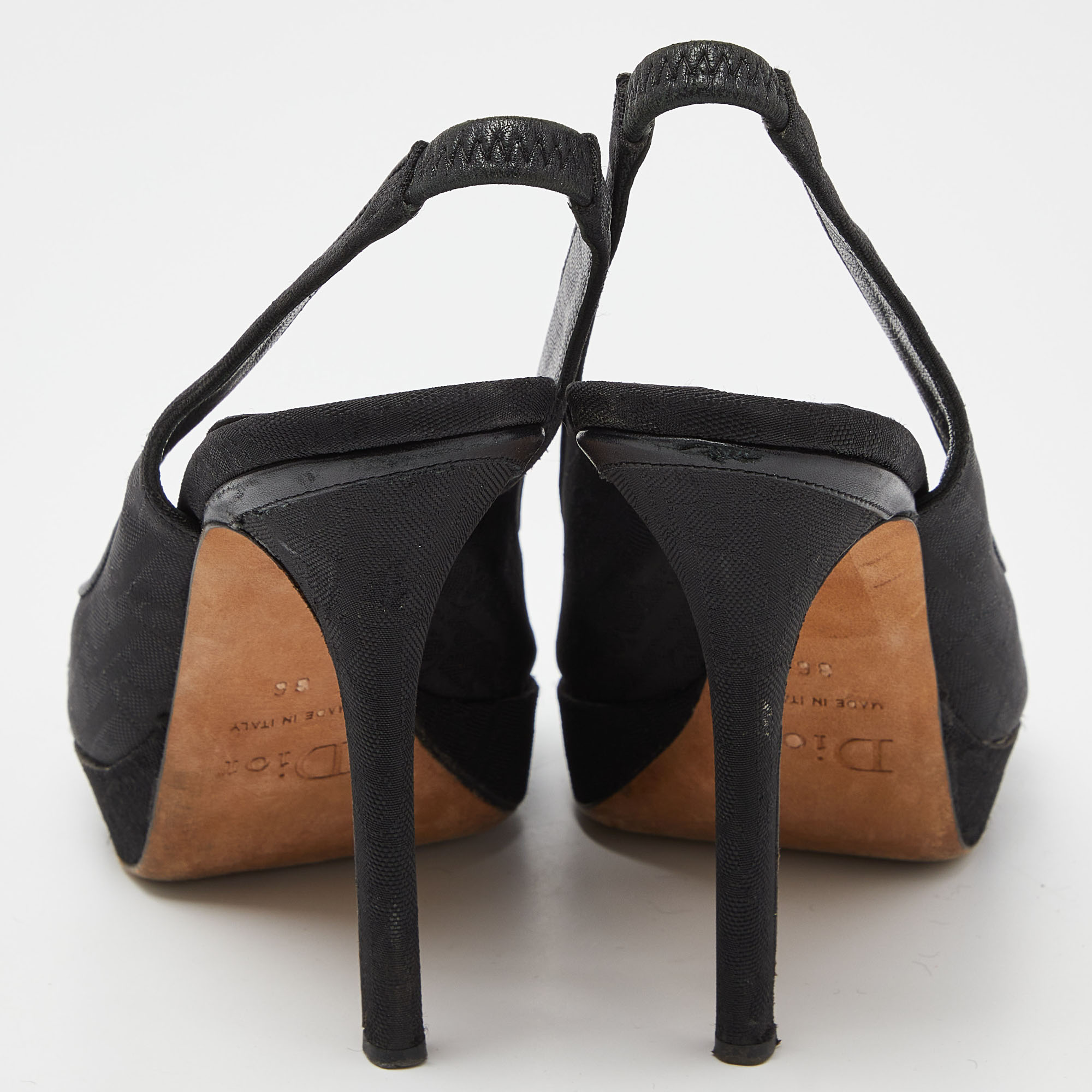 Dior Black Oblique Fabric Peep Toe Platform Slingback Pumps Size 36