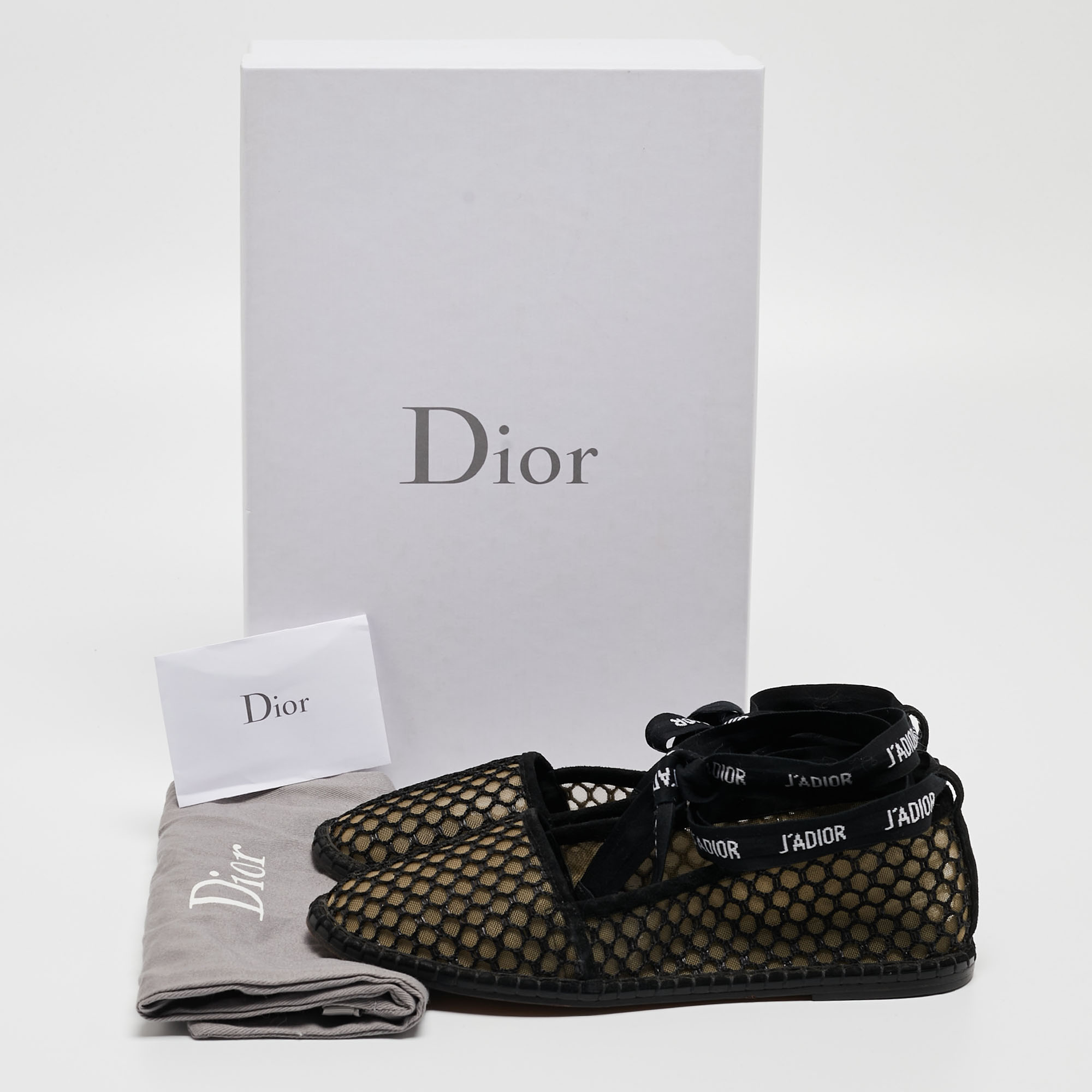 Dior Black Mesh And Suede Nicely D Ankle Wrap Ballet Flats Size 36