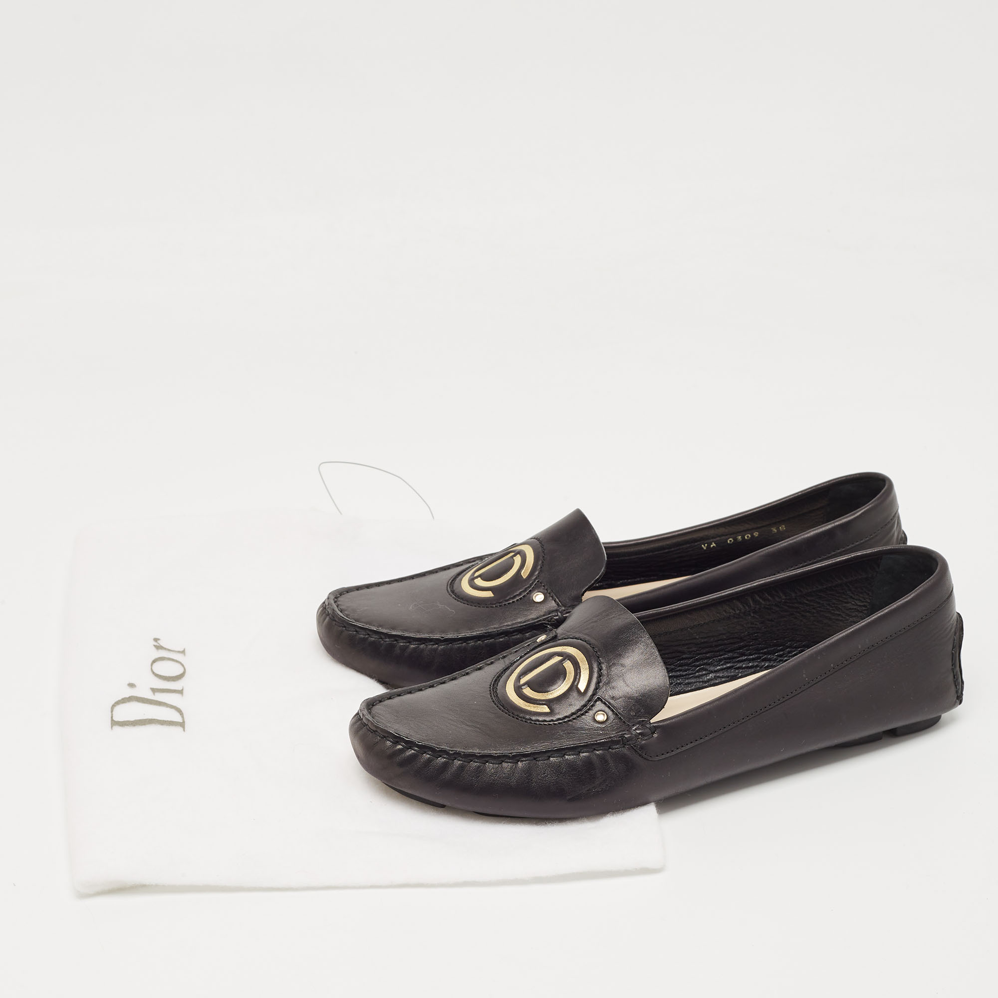 Dior Black Leather Slip On Loafers Size 38