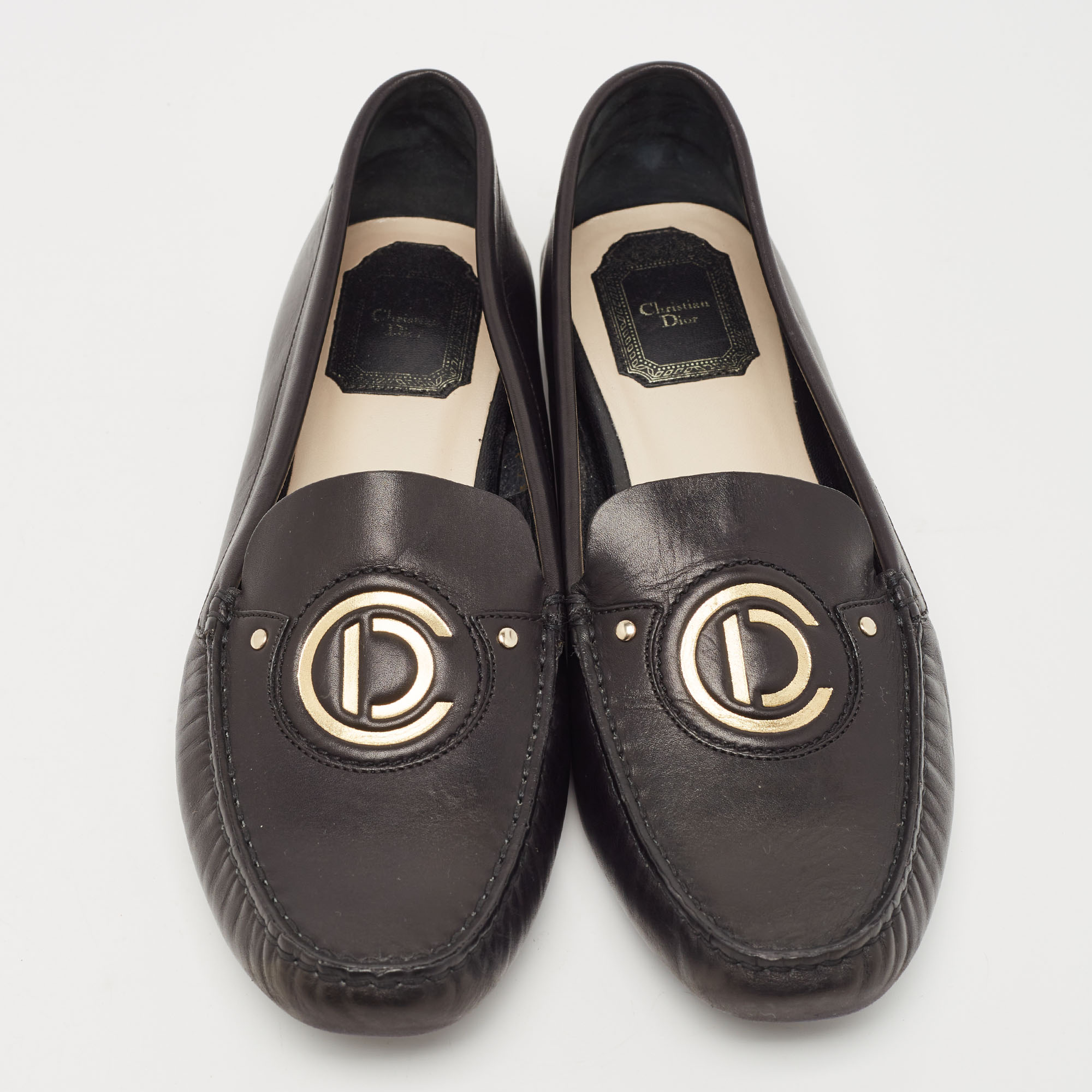 Dior Black Leather Slip On Loafers Size 38