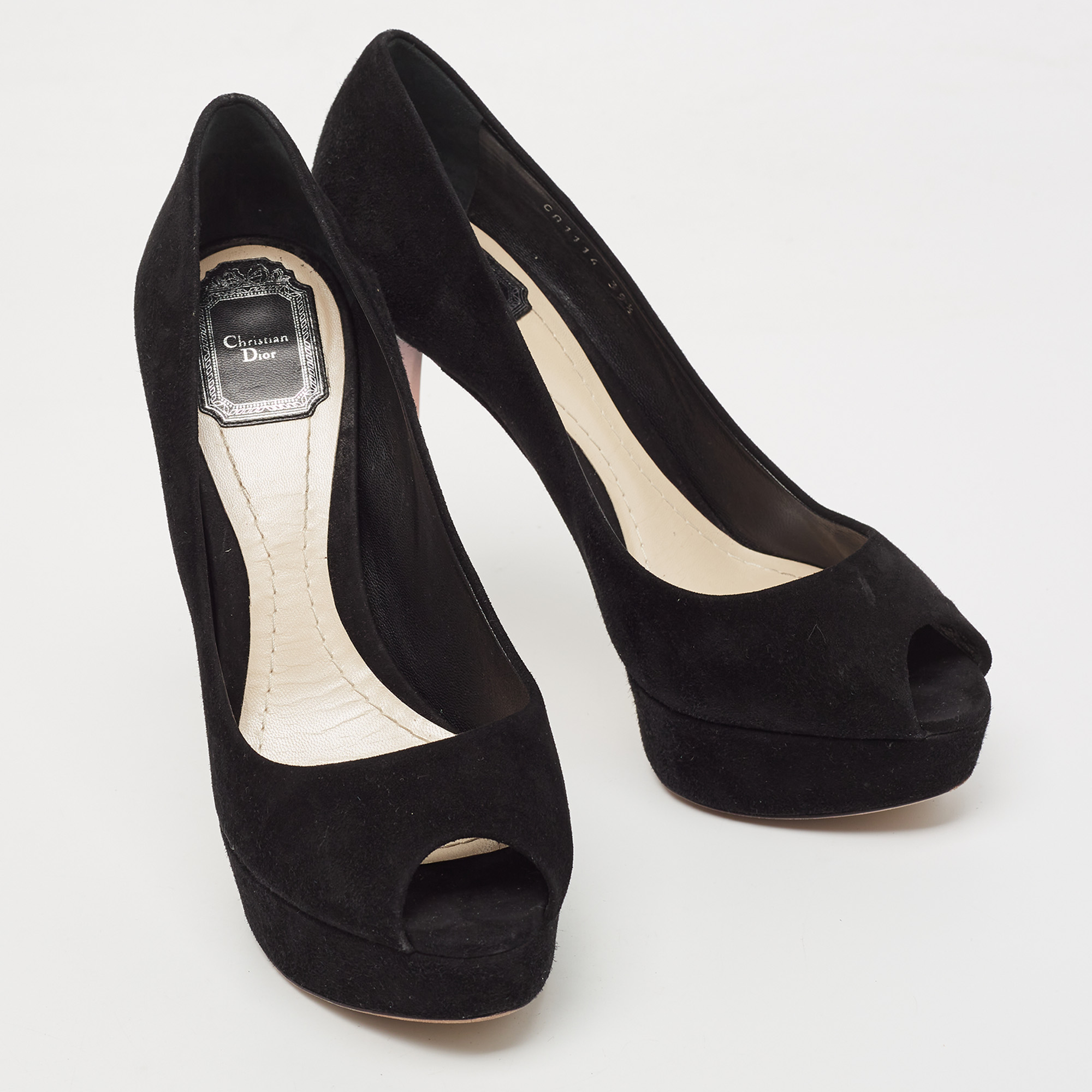 Dior Black Suede Peep Toe Platform Pumps Size 39.5