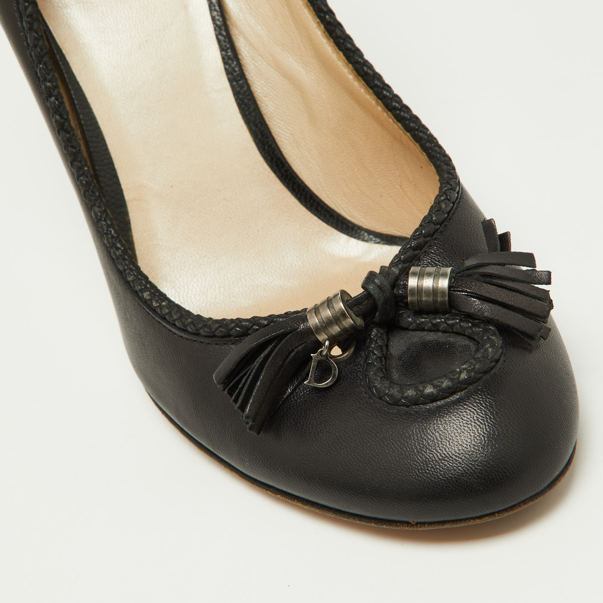 Dior Black Leather Tassel Round Toe Pumps Size 36.5