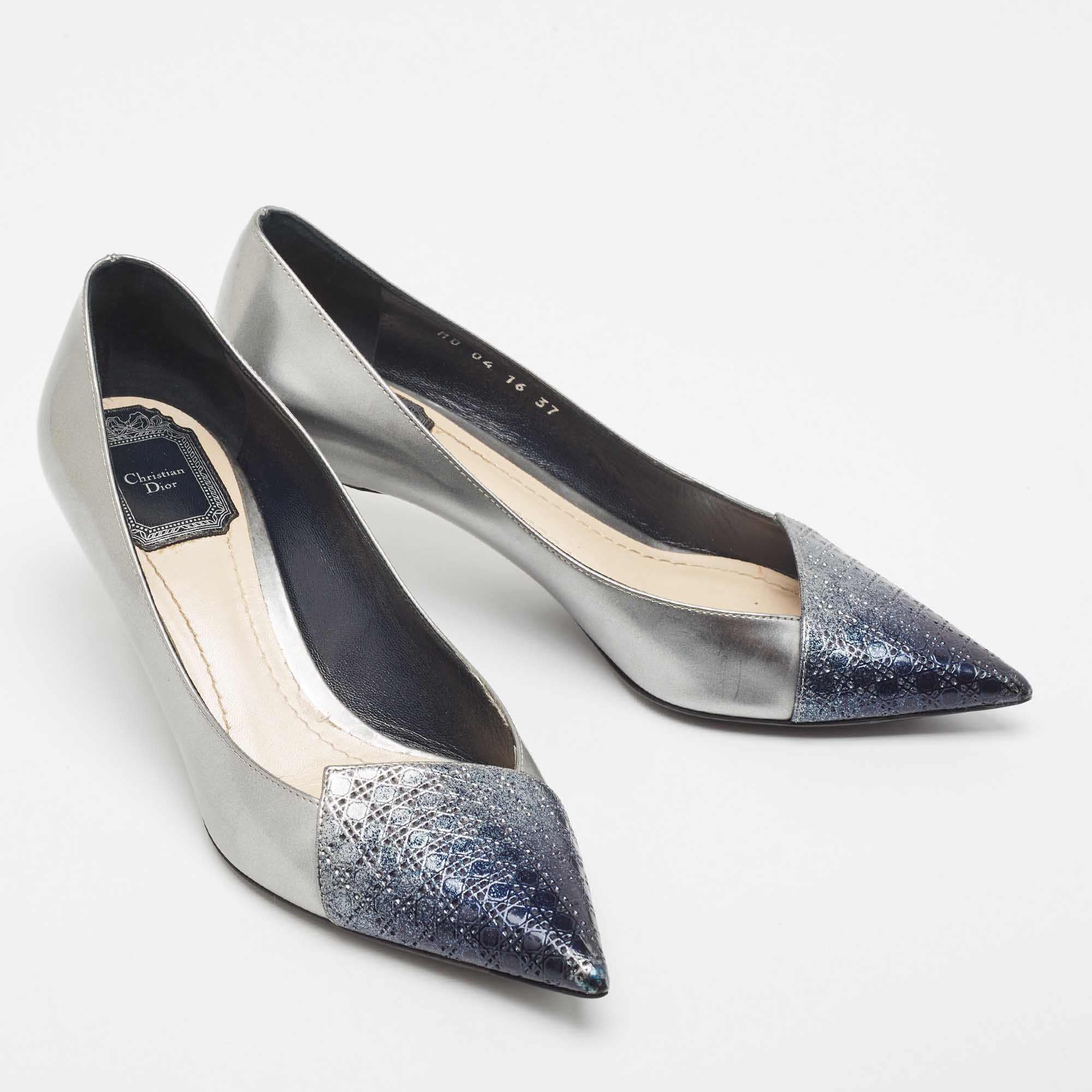 Dior Grey Patent Cannage Pointed Toe Pumps Size 37