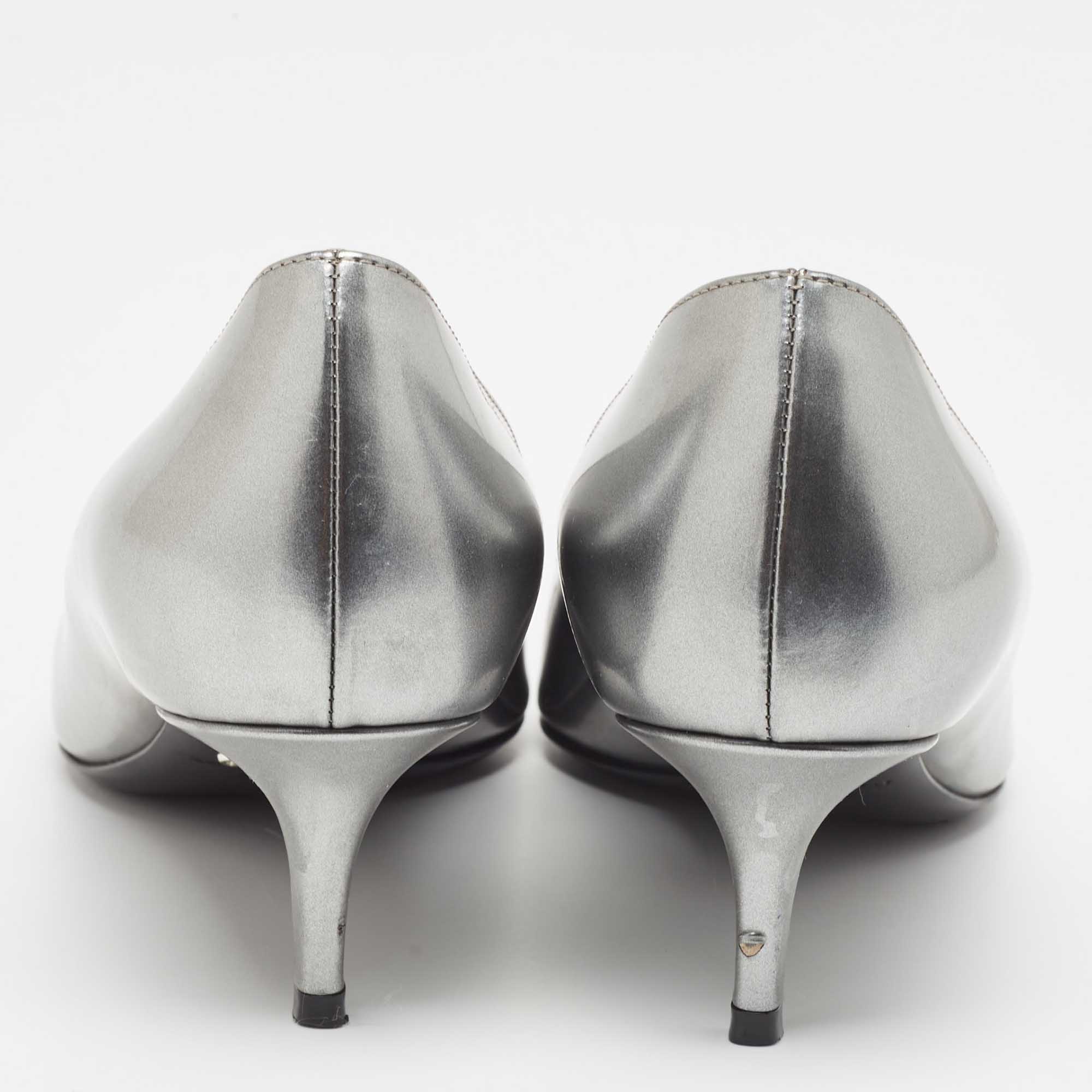 Dior Grey Patent Cannage Pointed Toe Pumps Size 37