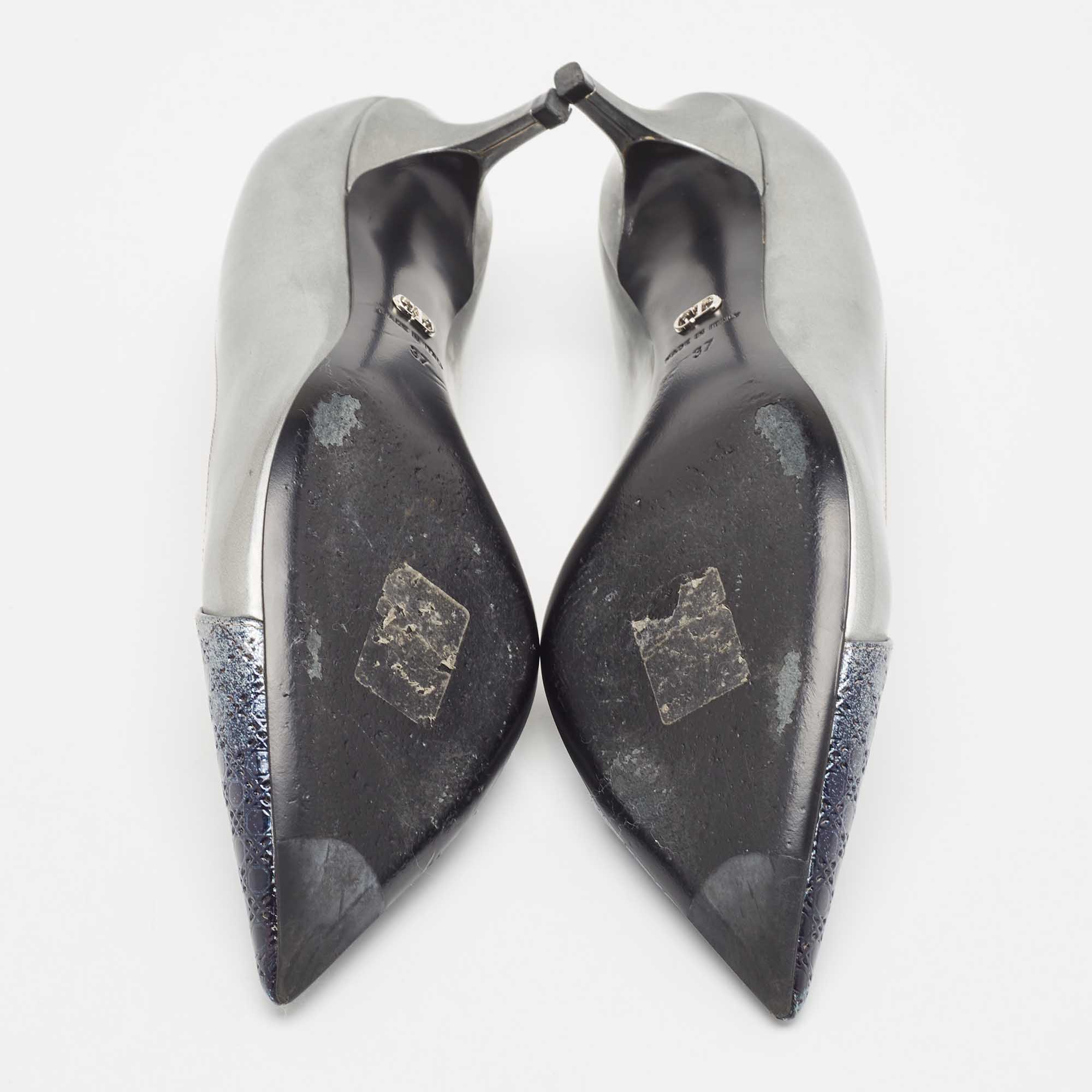 Dior Grey Patent Cannage Pointed Toe Pumps Size 37