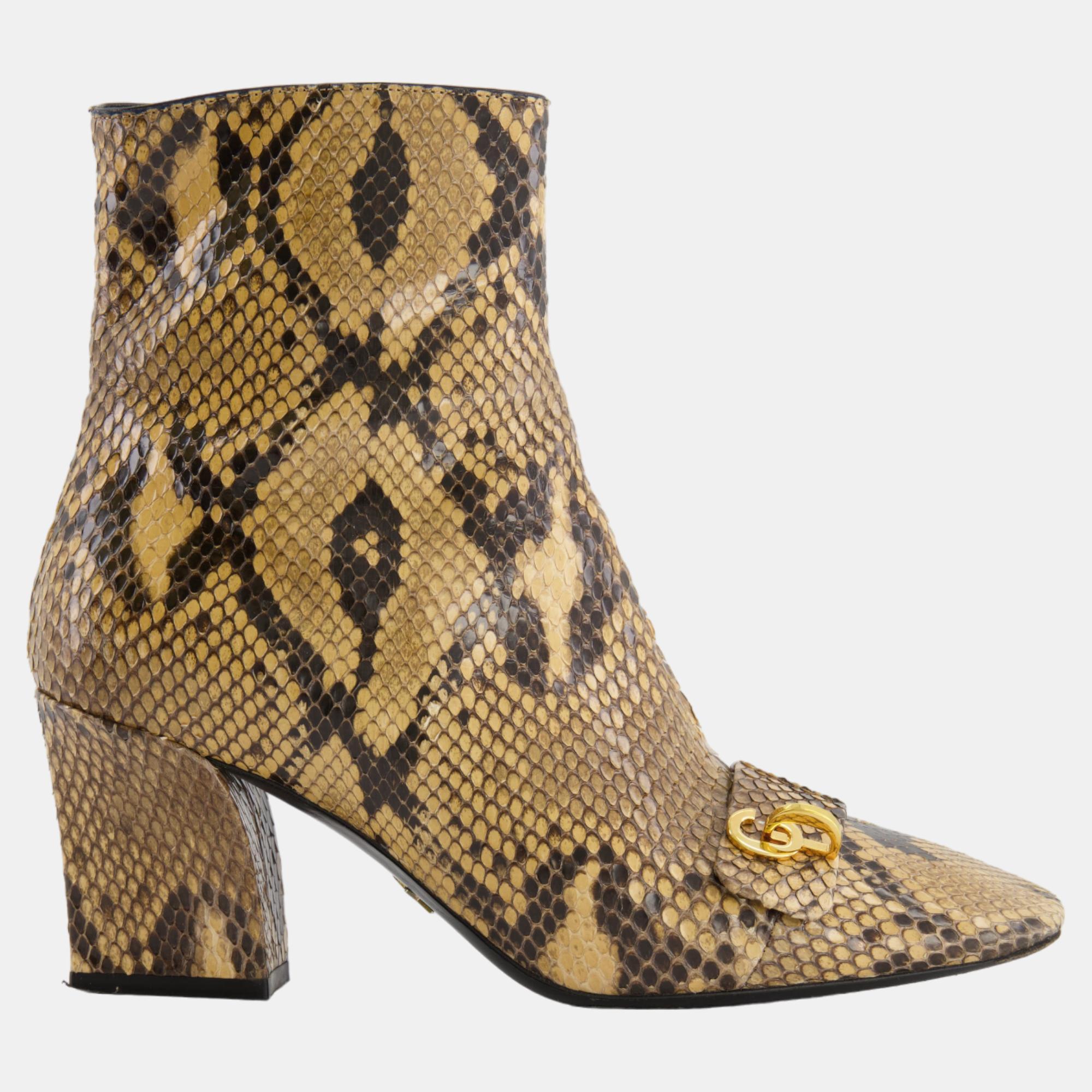Christian dior beige python heeled boots with gold cd logo size eu 38.5