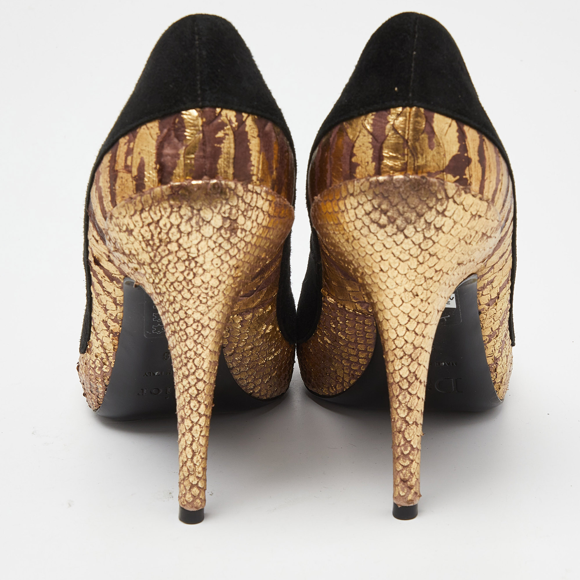 Dior Tri Color Suede And Python Peep Toe Pumps Size 38