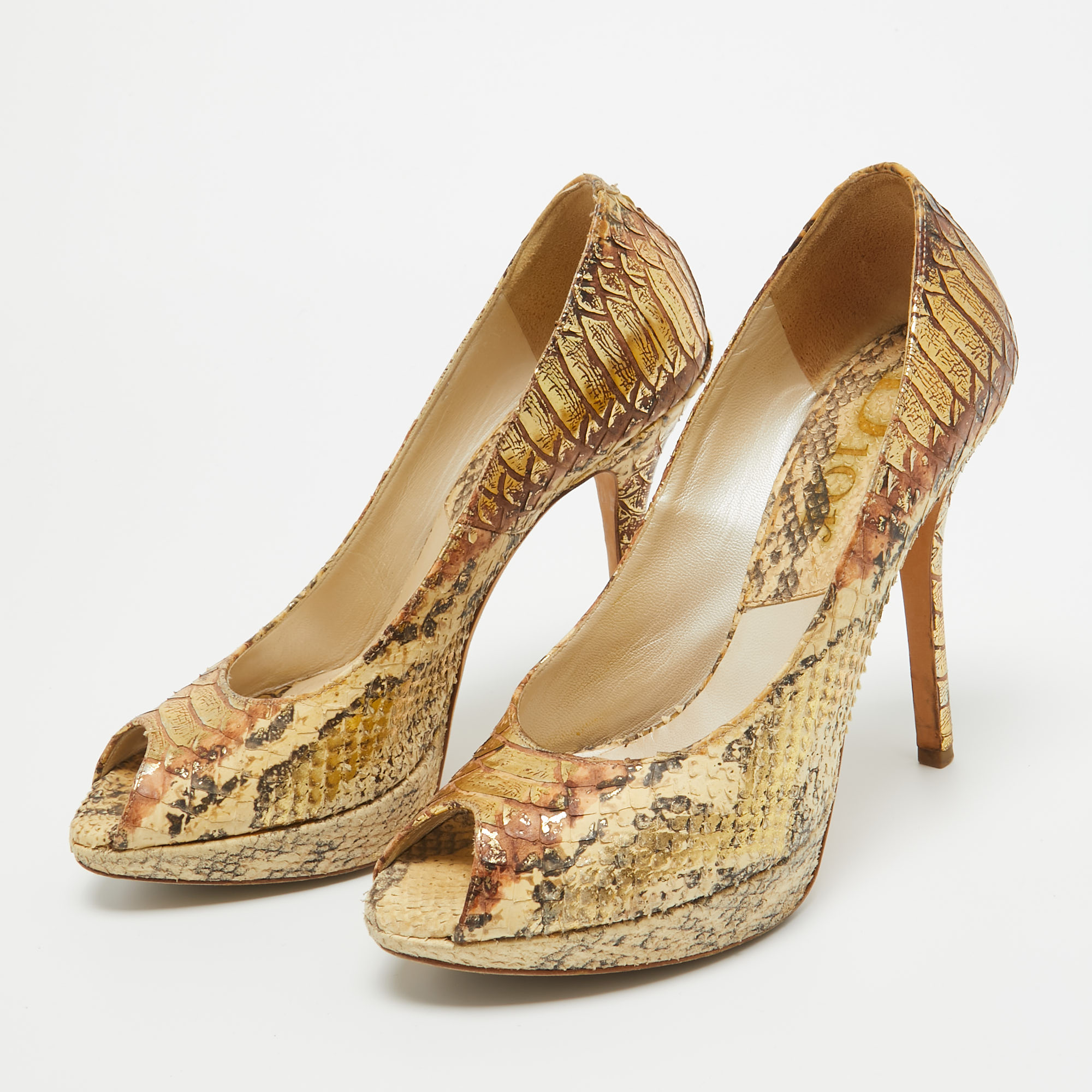 Dior Gold Embossed Python Miss Dior Pumps Size 37