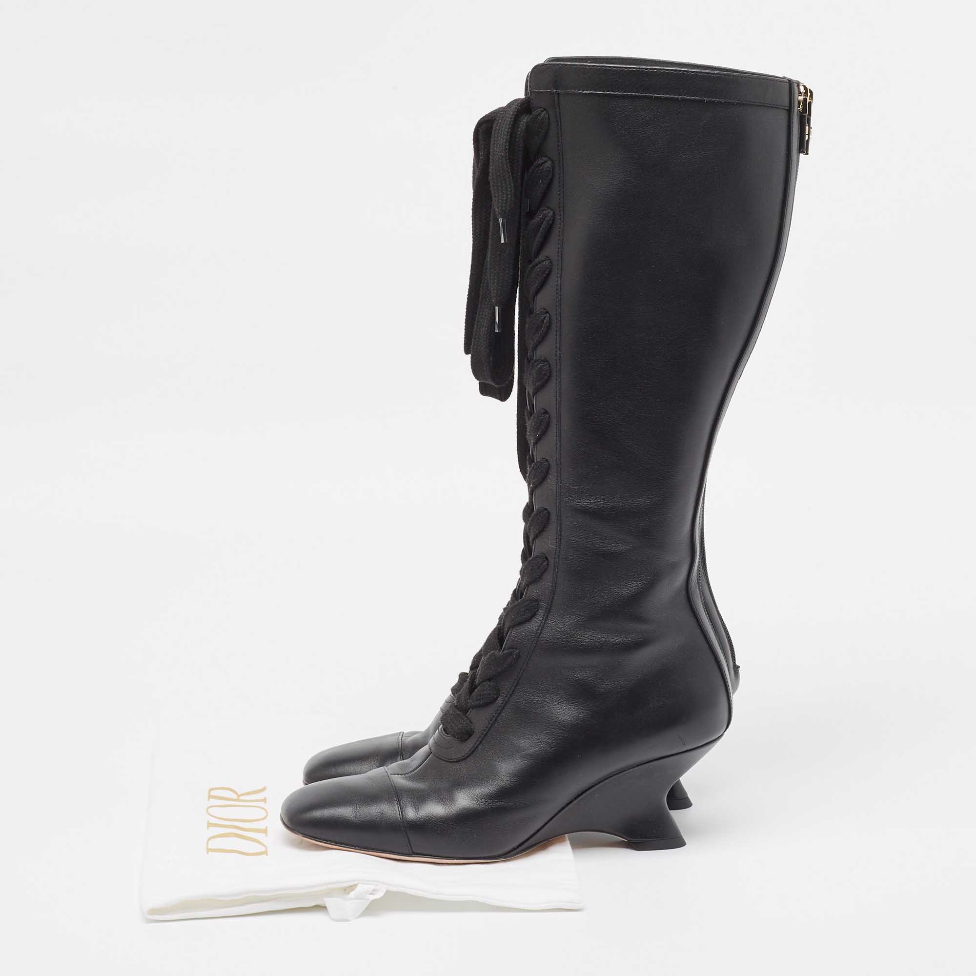 Dior Black Leather Naughtily-D Wedge Boots Size 39