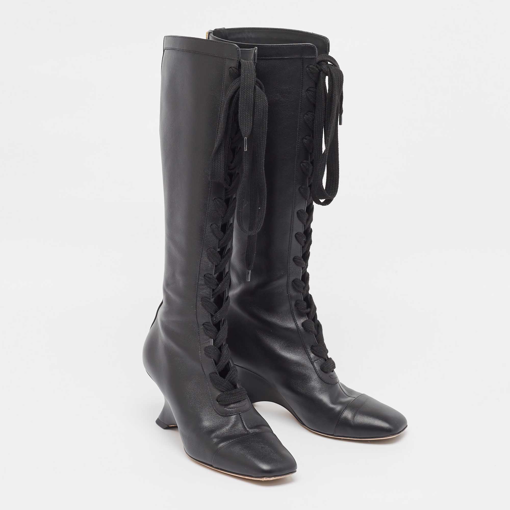 Dior Black Leather Naughtily-D Wedge Boots Size 39