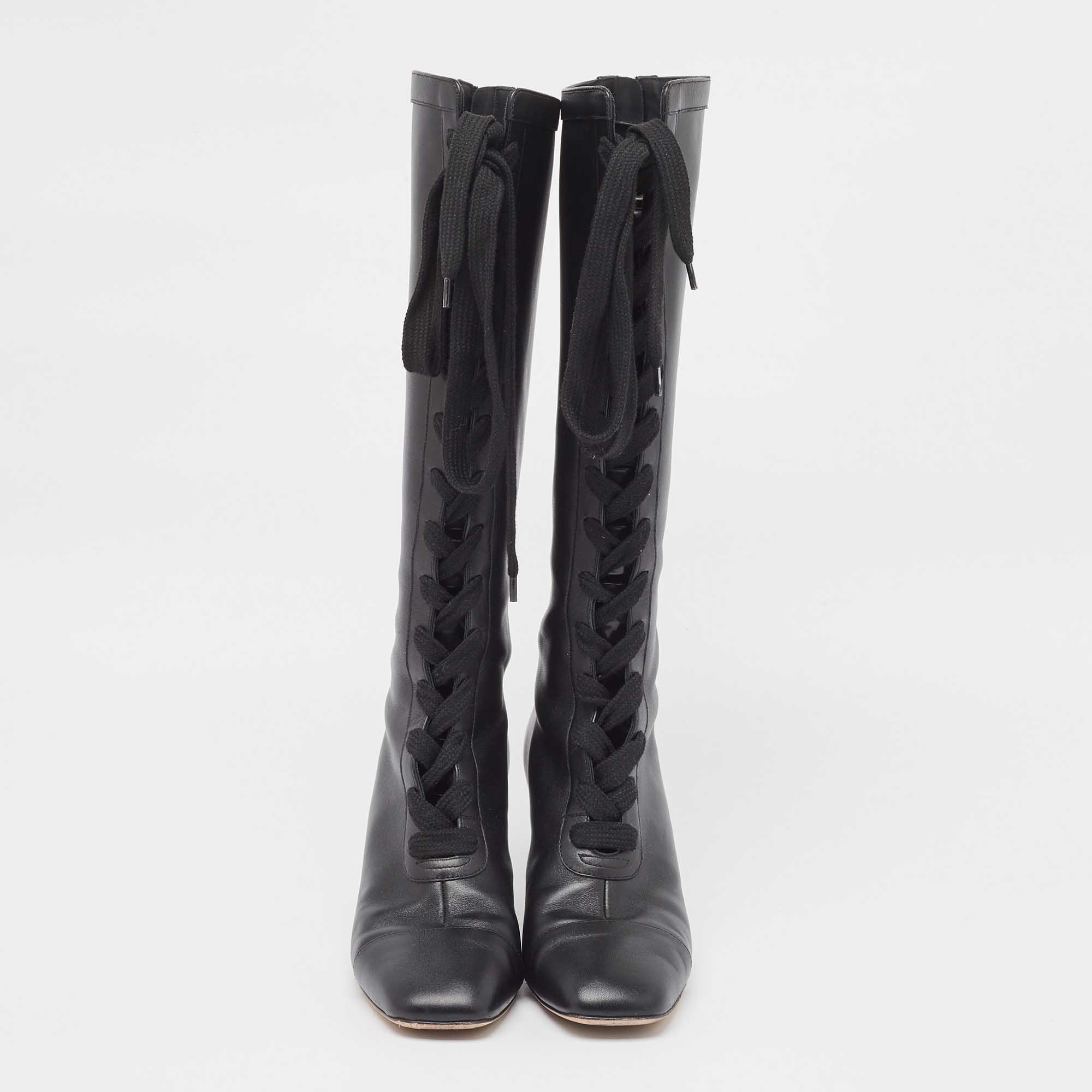 Dior Black Leather Naughtily-D Wedge Boots Size 39