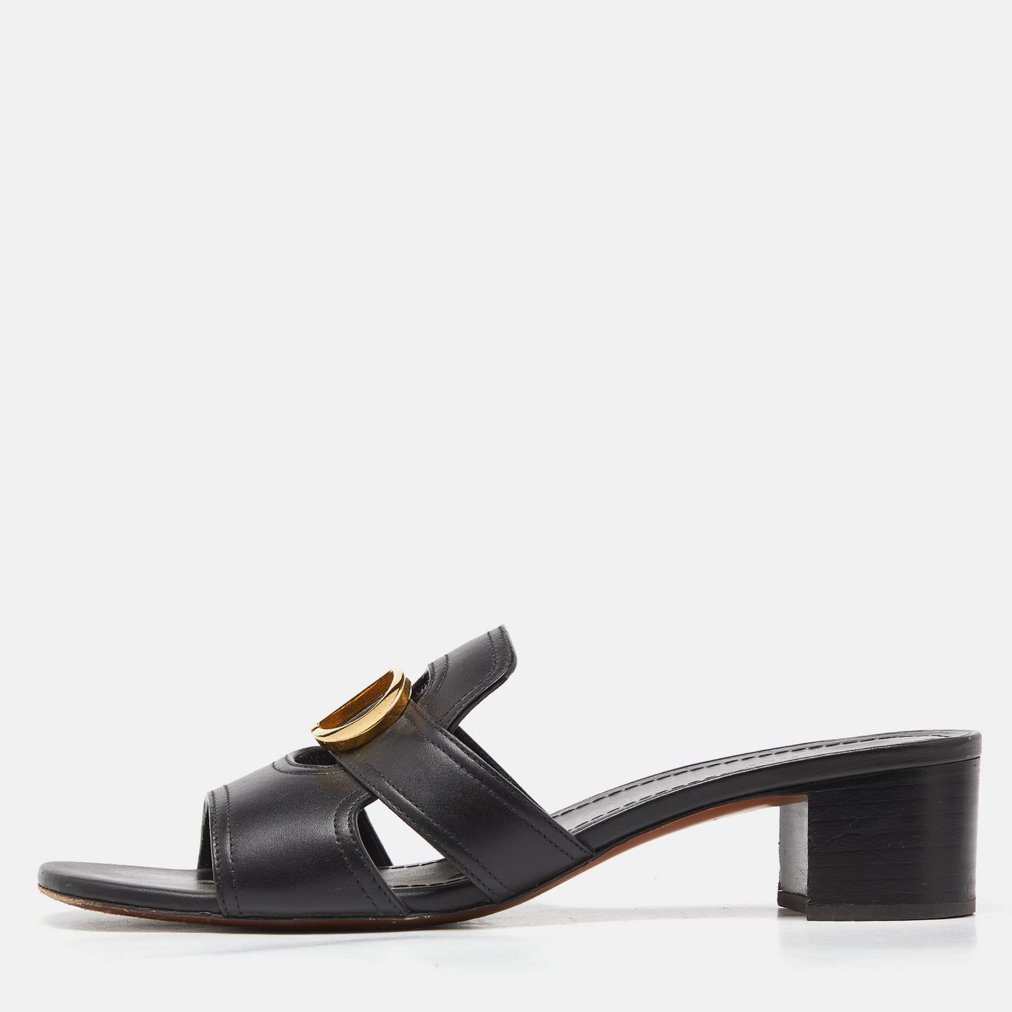 Dior black leather 30 montaigne slide sandals size 41.5