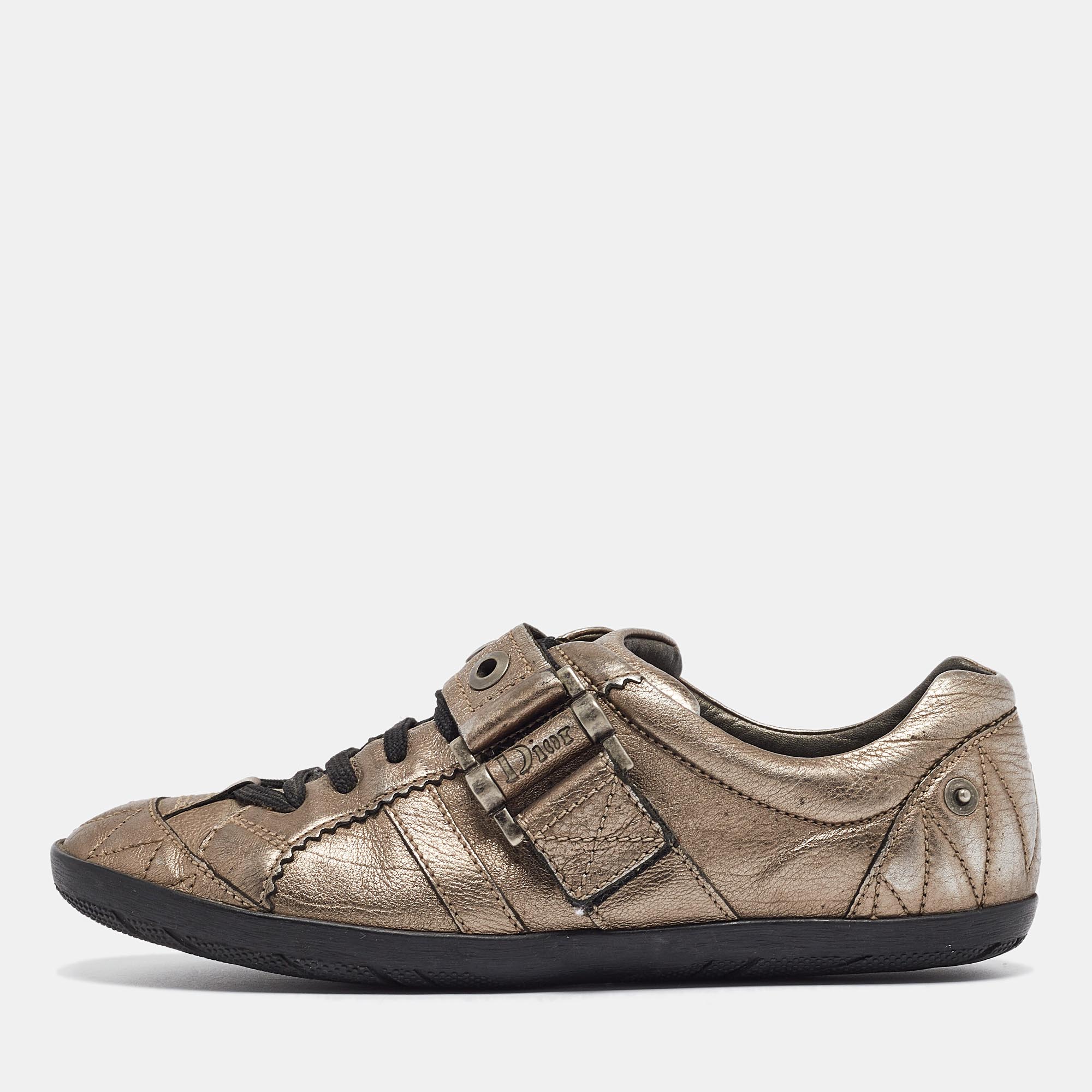 Dior metallic vintage leather low top sneakers size 36