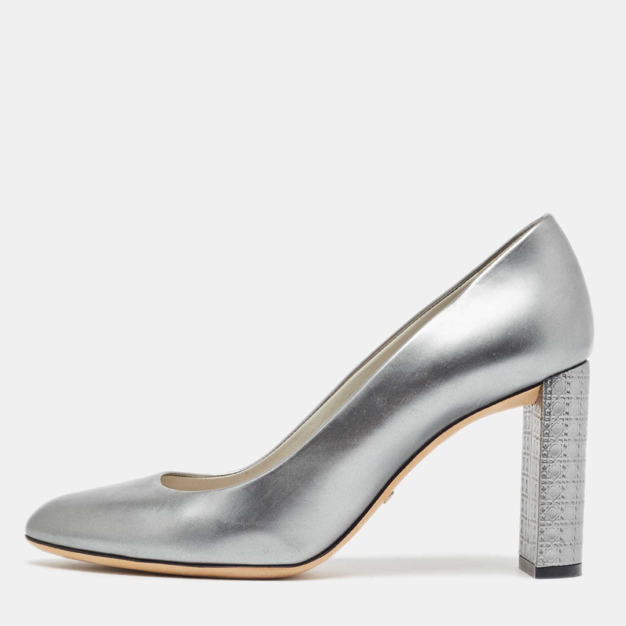 Dior grey leather cannage block heel pumps size 37