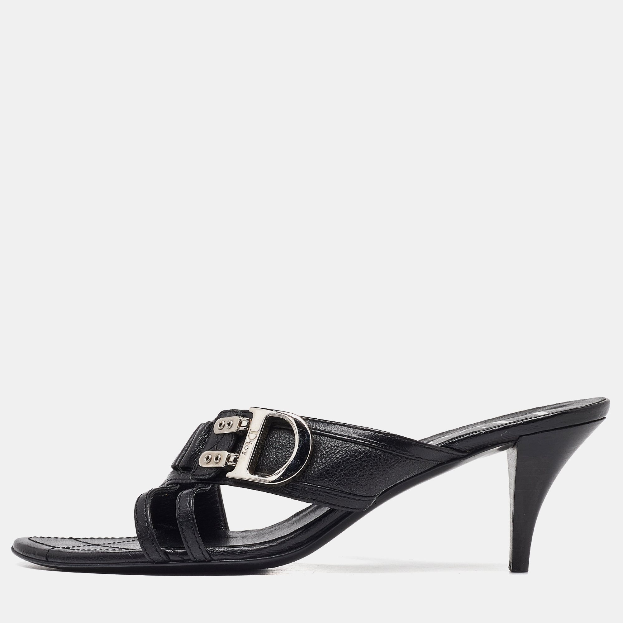 Dior black leather strappy slide sandals size 41