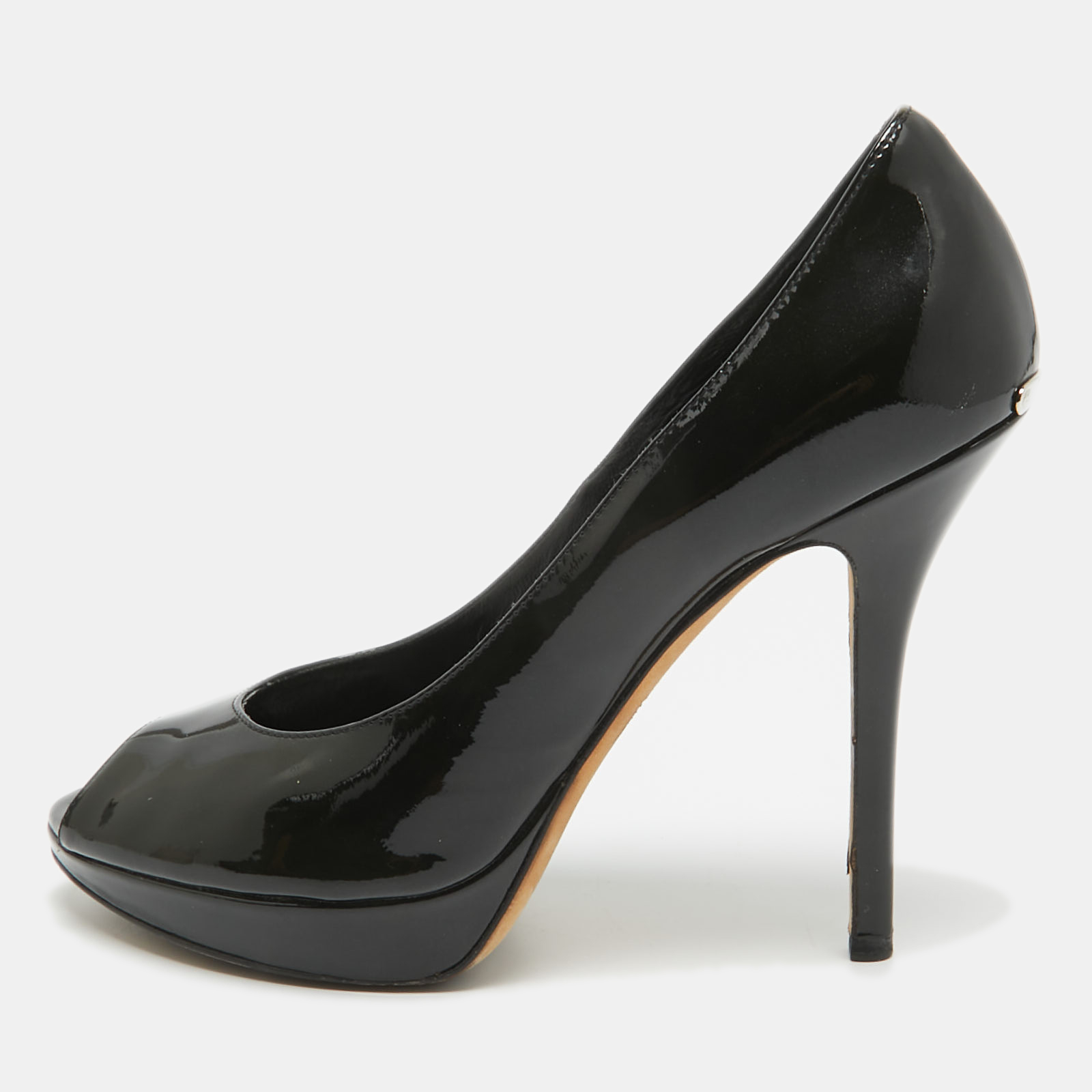 Dior black patent leather miss dior peep toe pumps size 38