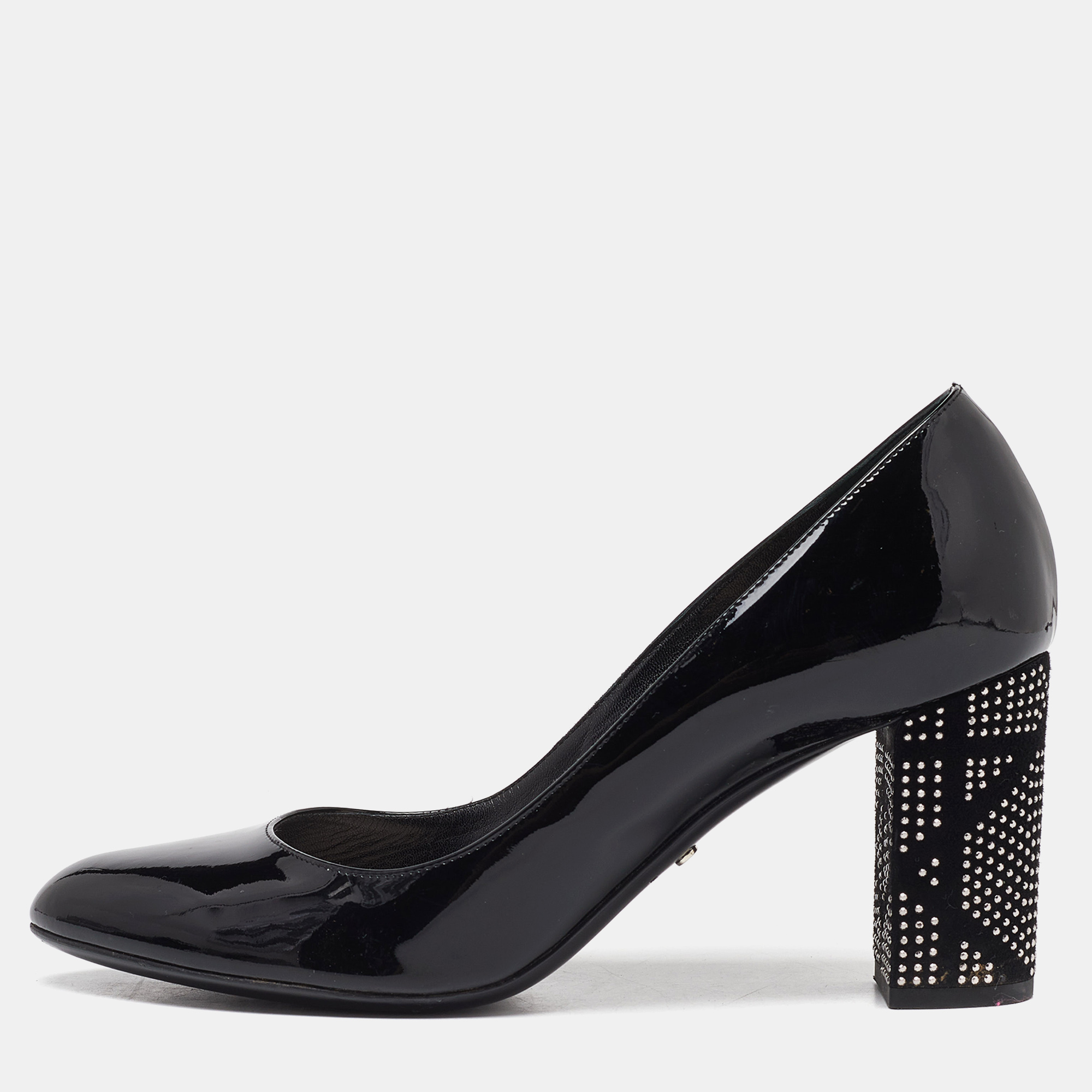 Dior black patent leather stud embellished block heel pumps size 40