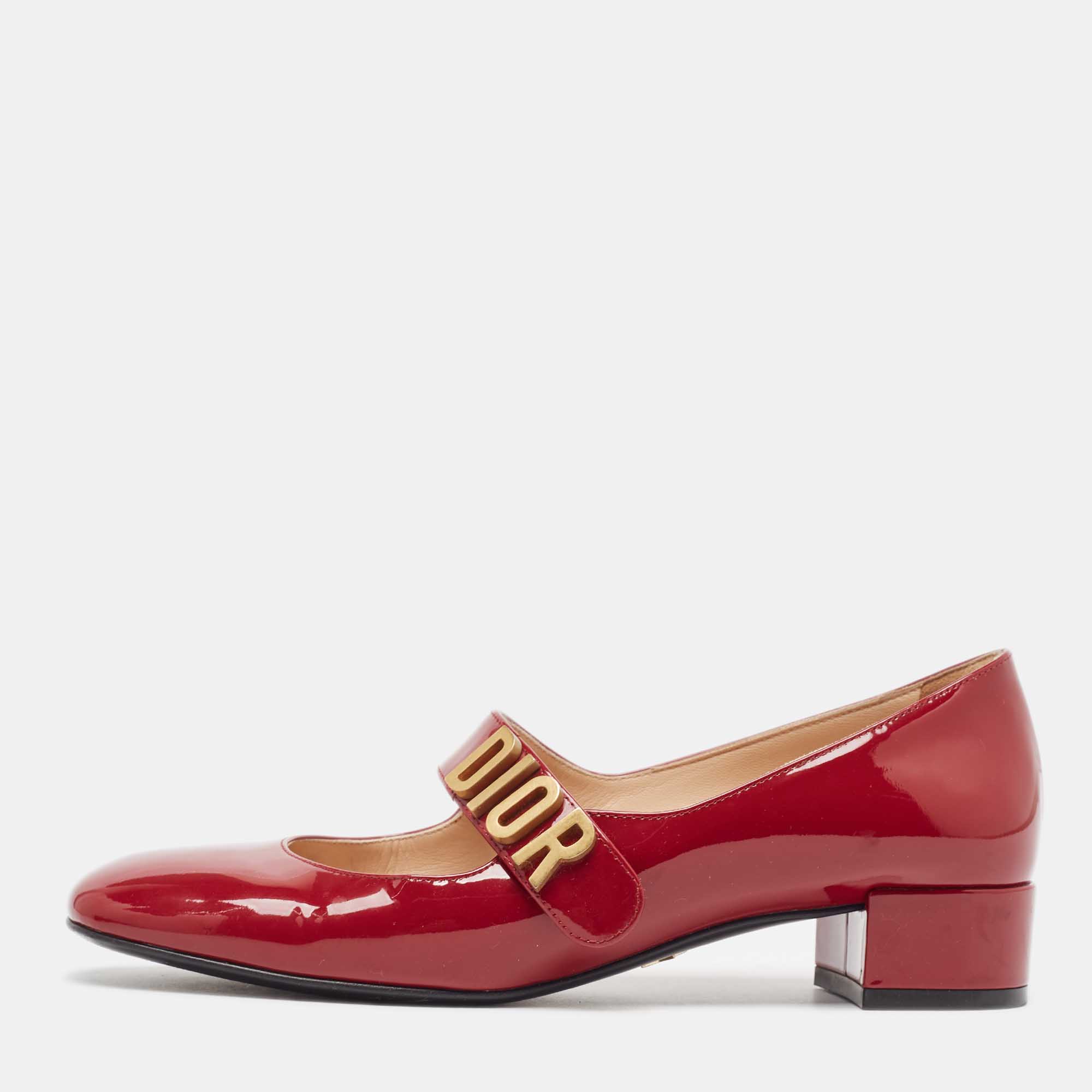 Dior burgundy patent leather baby-d mary jane pumps size 36