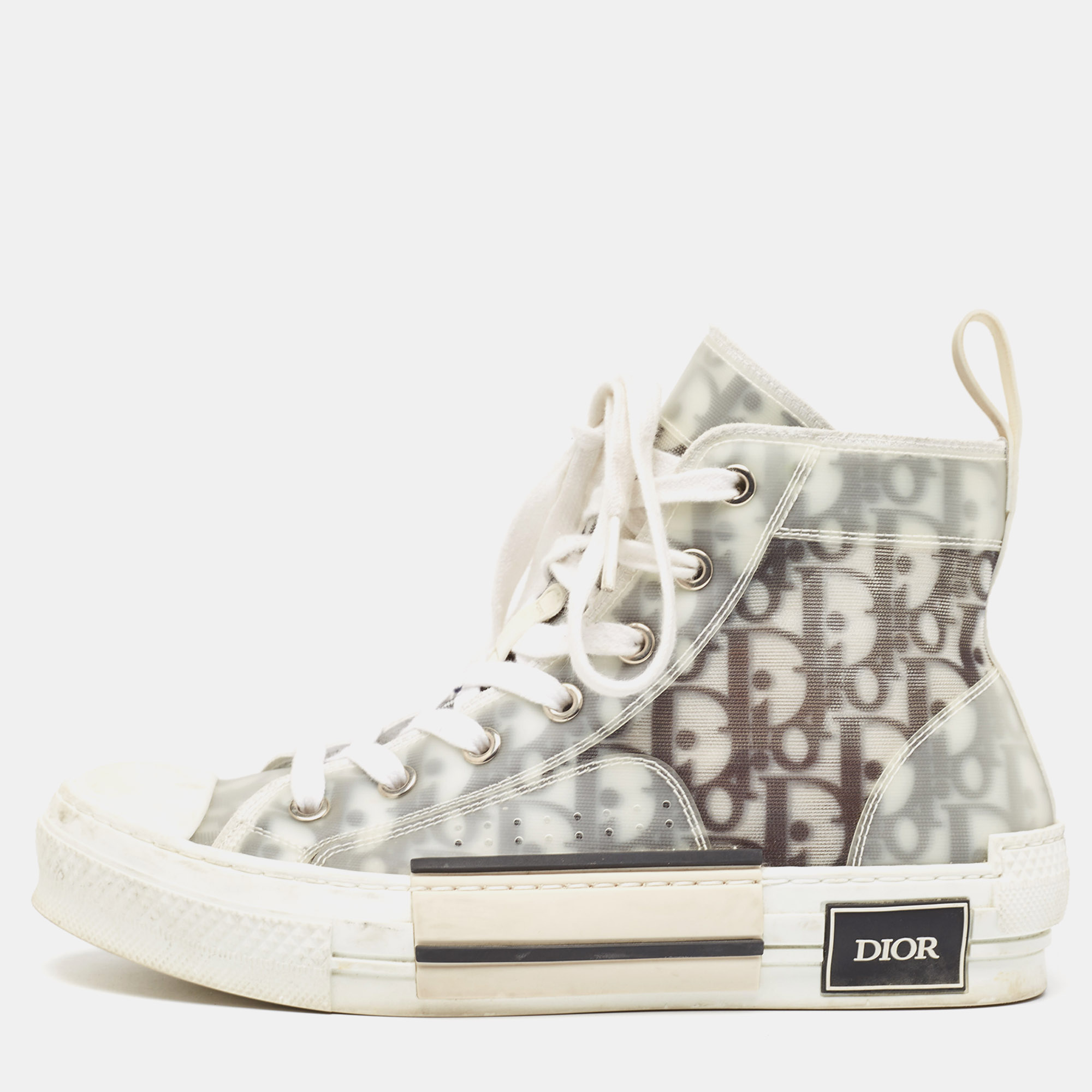Dior grey pvc and mesh b23 high top sneakers size 37.5