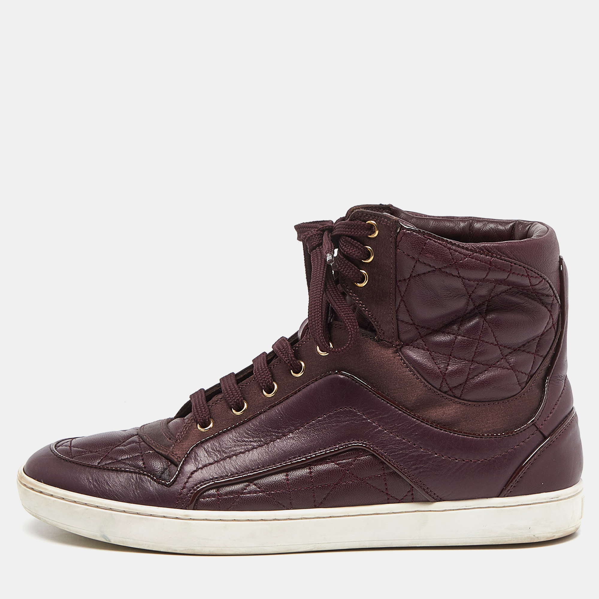 Dior burgundy quilted leather and satin high top sneakers size 36