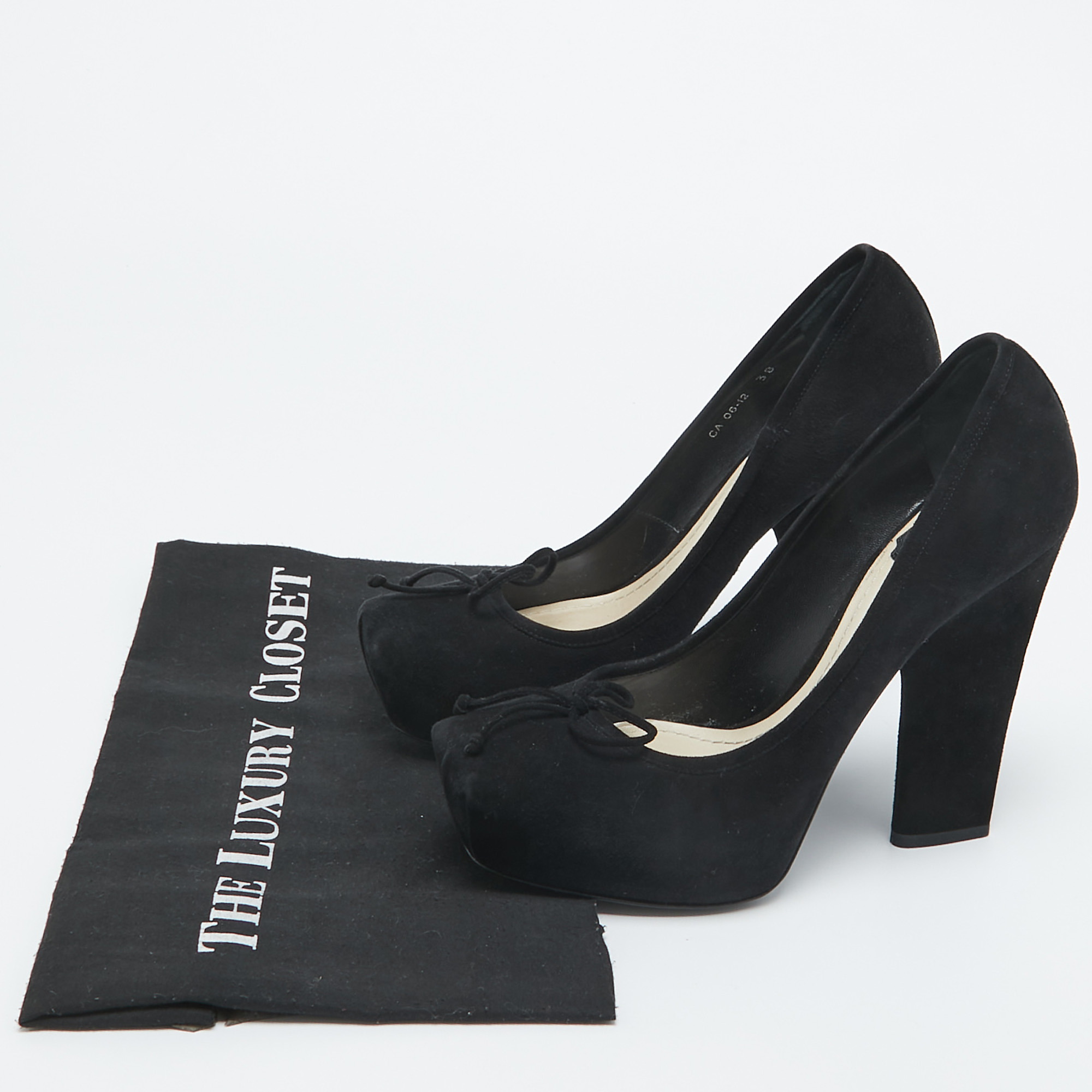 Dior Black Suede Bow Platform Pumps Size 38