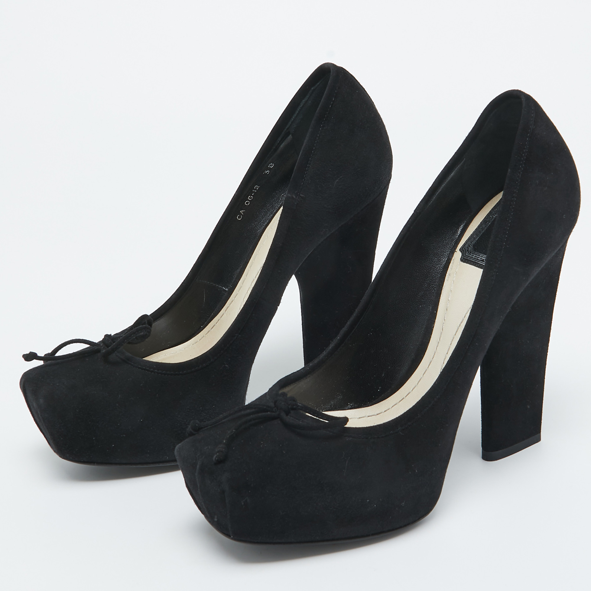 Dior Black Suede Bow Platform Pumps Size 38