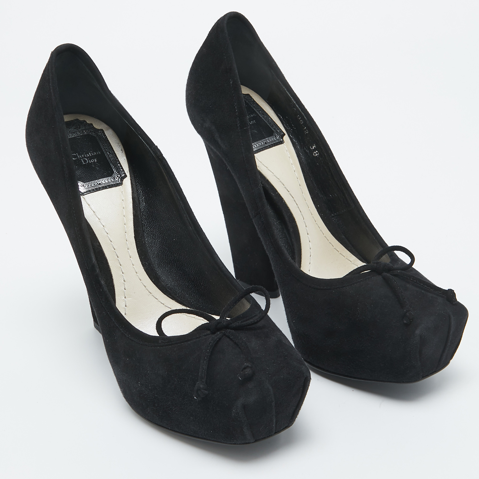 Dior Black Suede Bow Platform Pumps Size 38