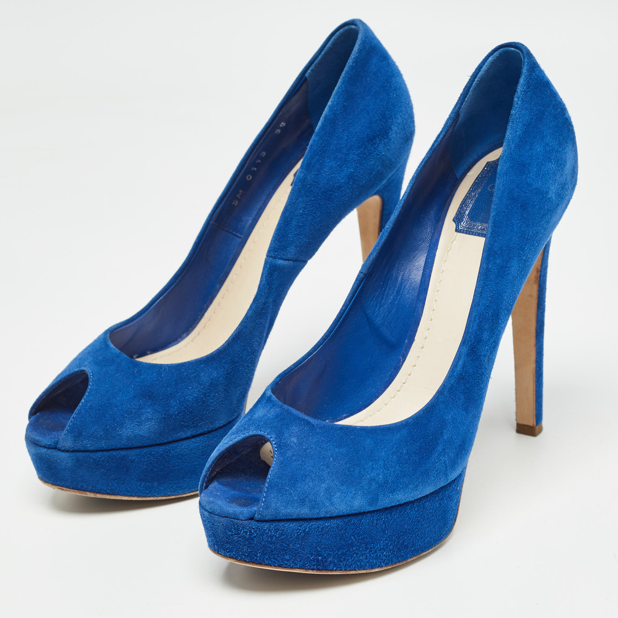 Dior Blue Suede Miss Dior Peep Toe Pumps Size 39