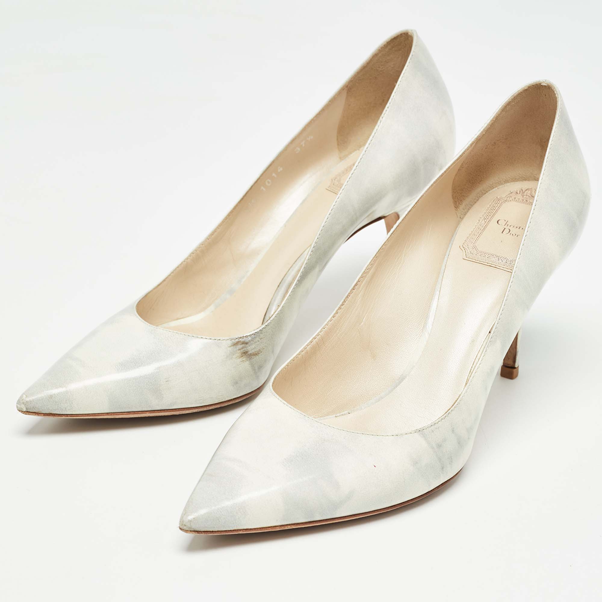 Dior Grey/White Leather Cherie Pumps Size 37.5