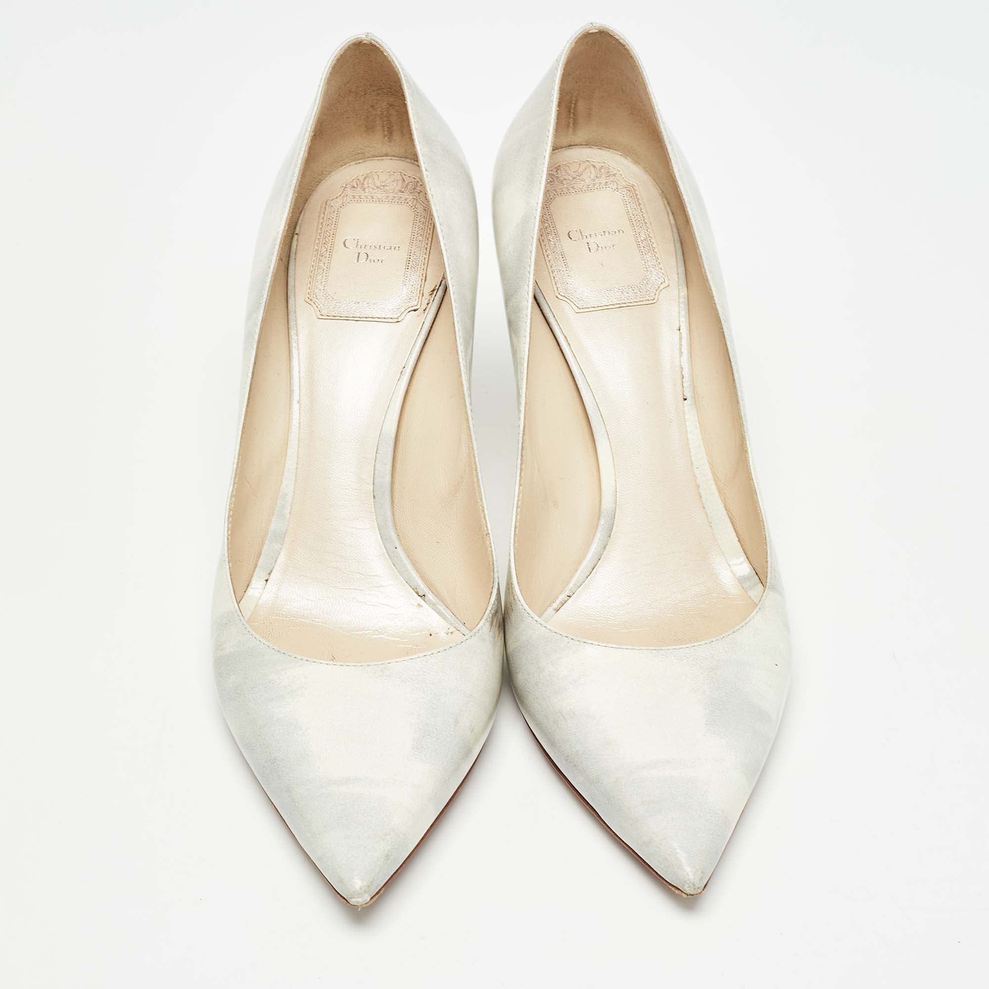 Dior Grey/White Leather Cherie Pumps Size 37.5