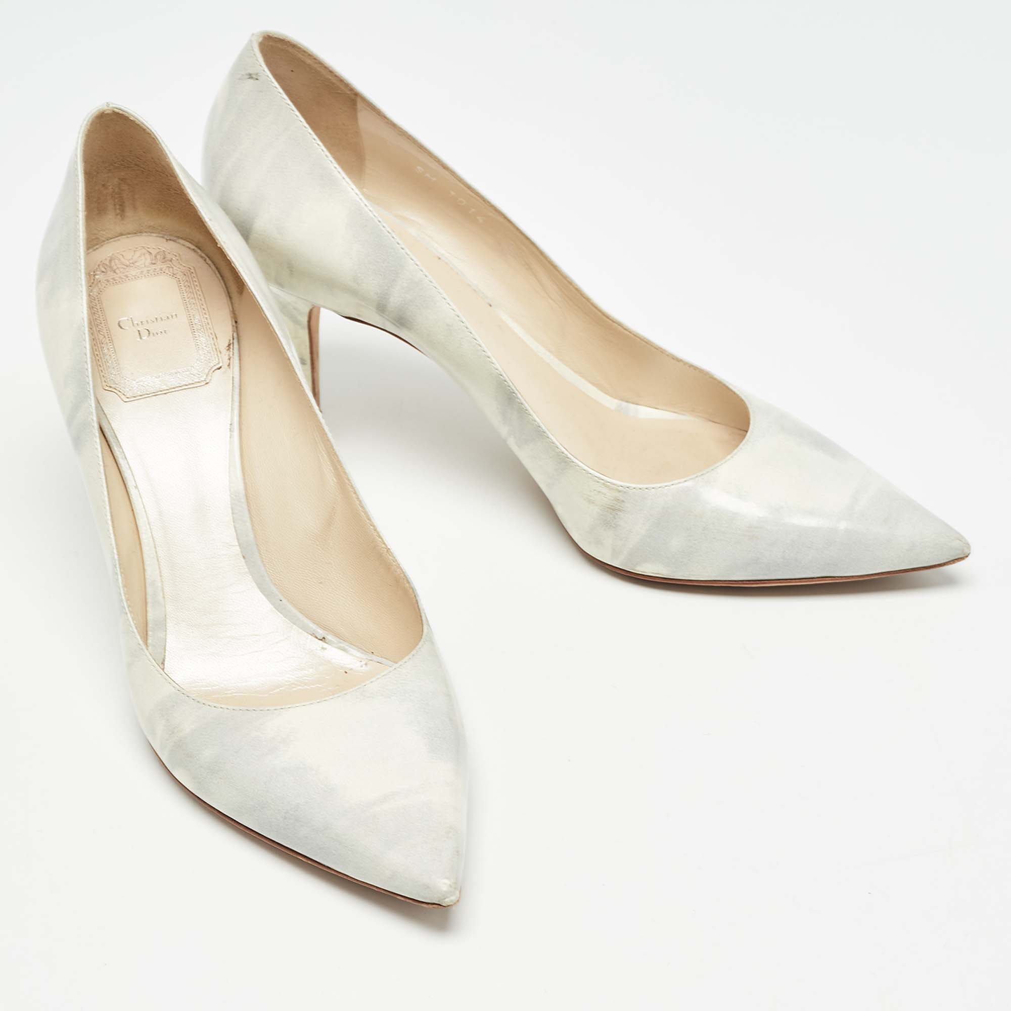 Dior Grey/White Leather Cherie Pumps Size 37.5