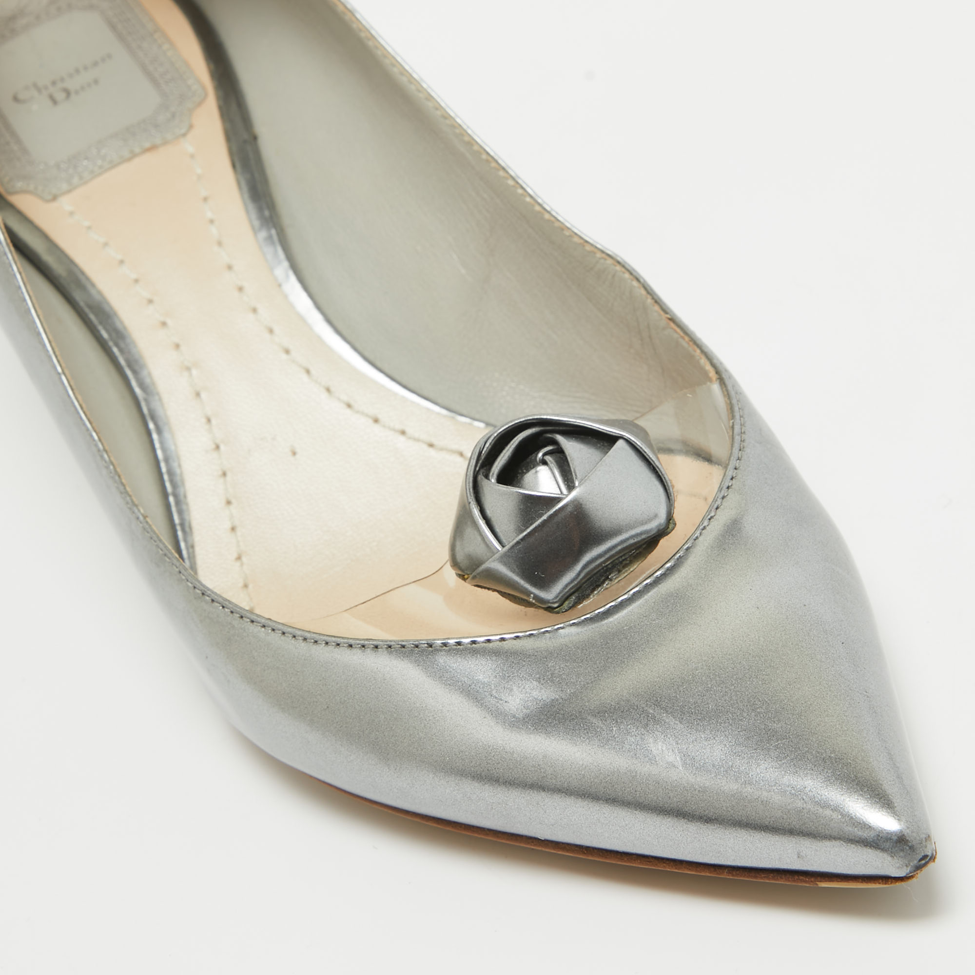 Dior Grey Leather Rose Applique Pumps Size 37