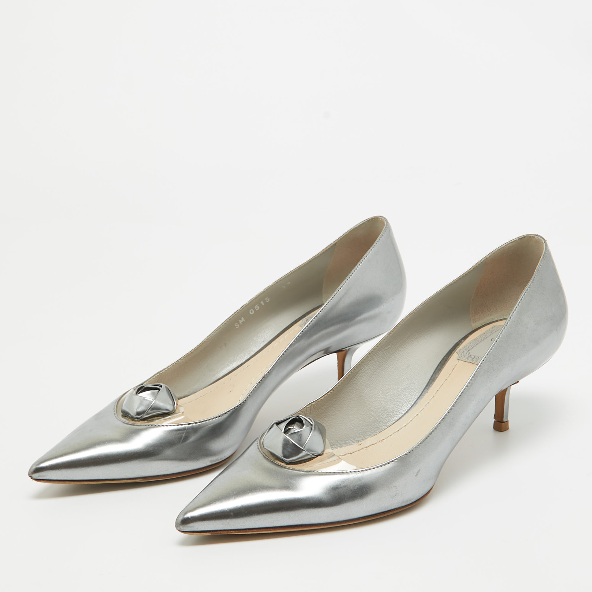 Dior Grey Leather Rose Applique Pumps Size 37