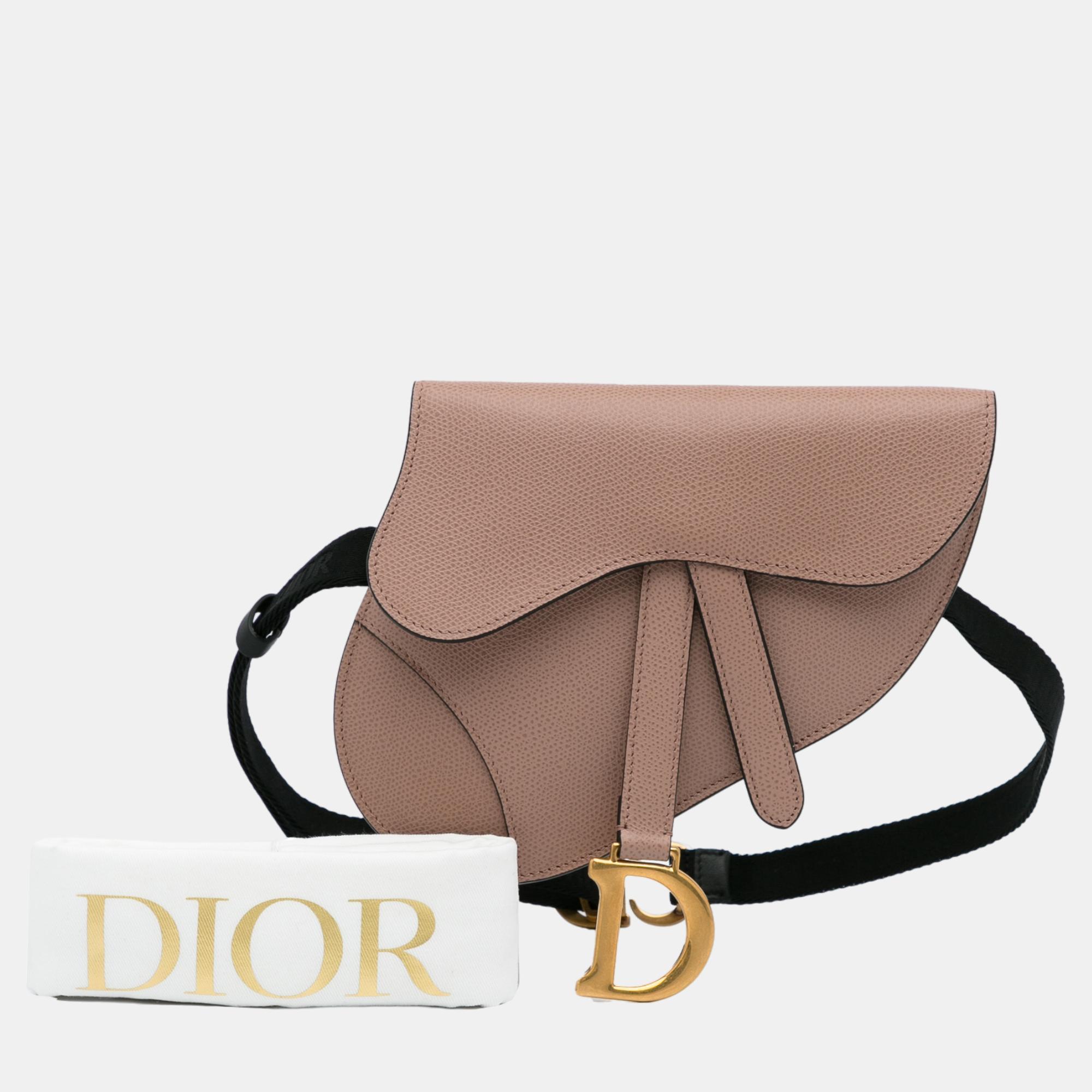 Dior Beige/Brown Leather Saddle Belt Bag