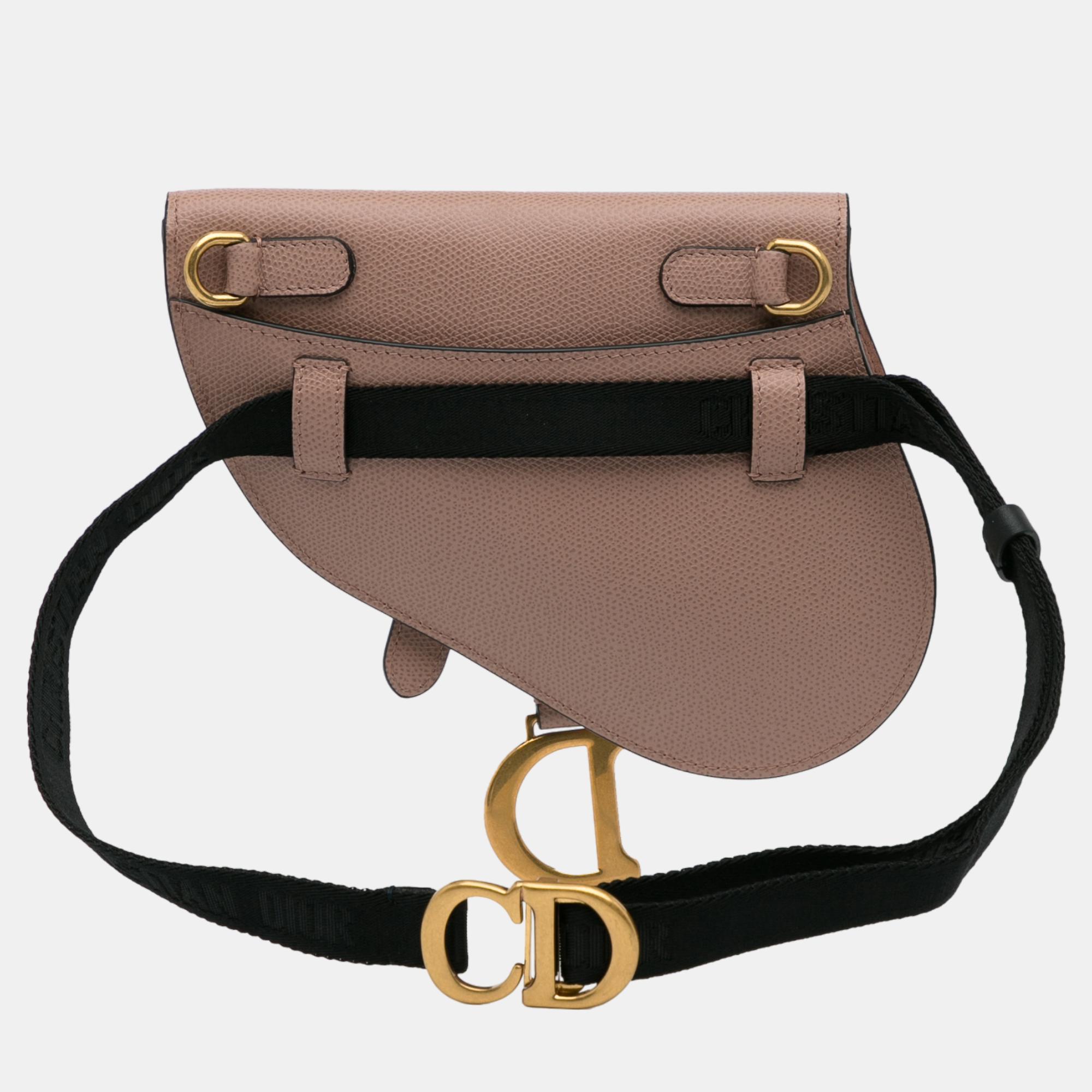 Dior Beige/Brown Leather Saddle Belt Bag