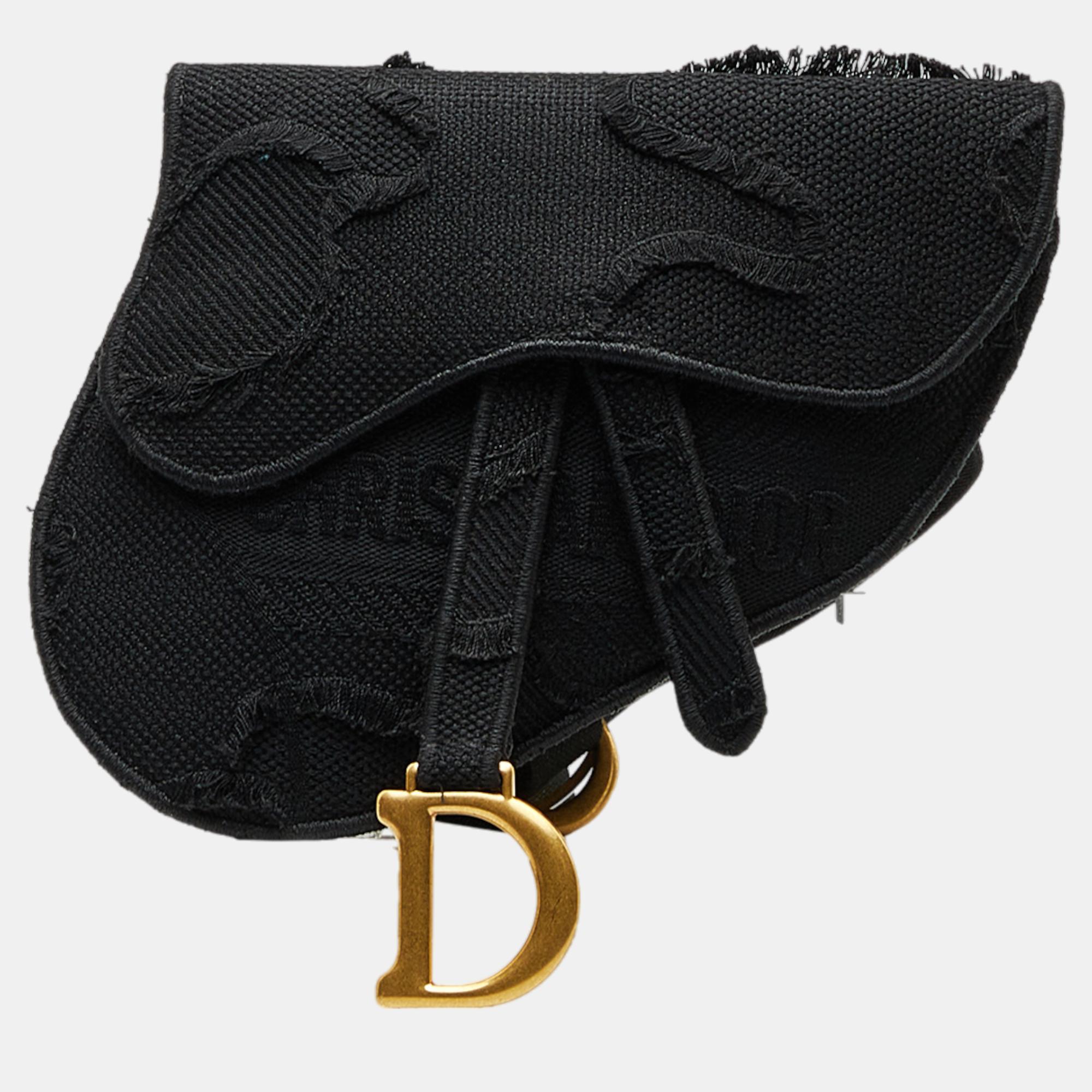 Dior black embroidered canvas camouflage saddle belt bag