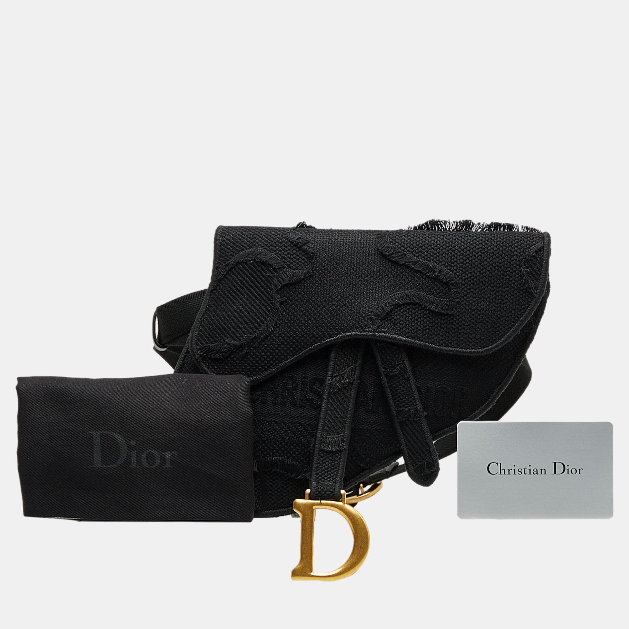 Dior Black Embroidered Canvas Camouflage Saddle Belt Bag