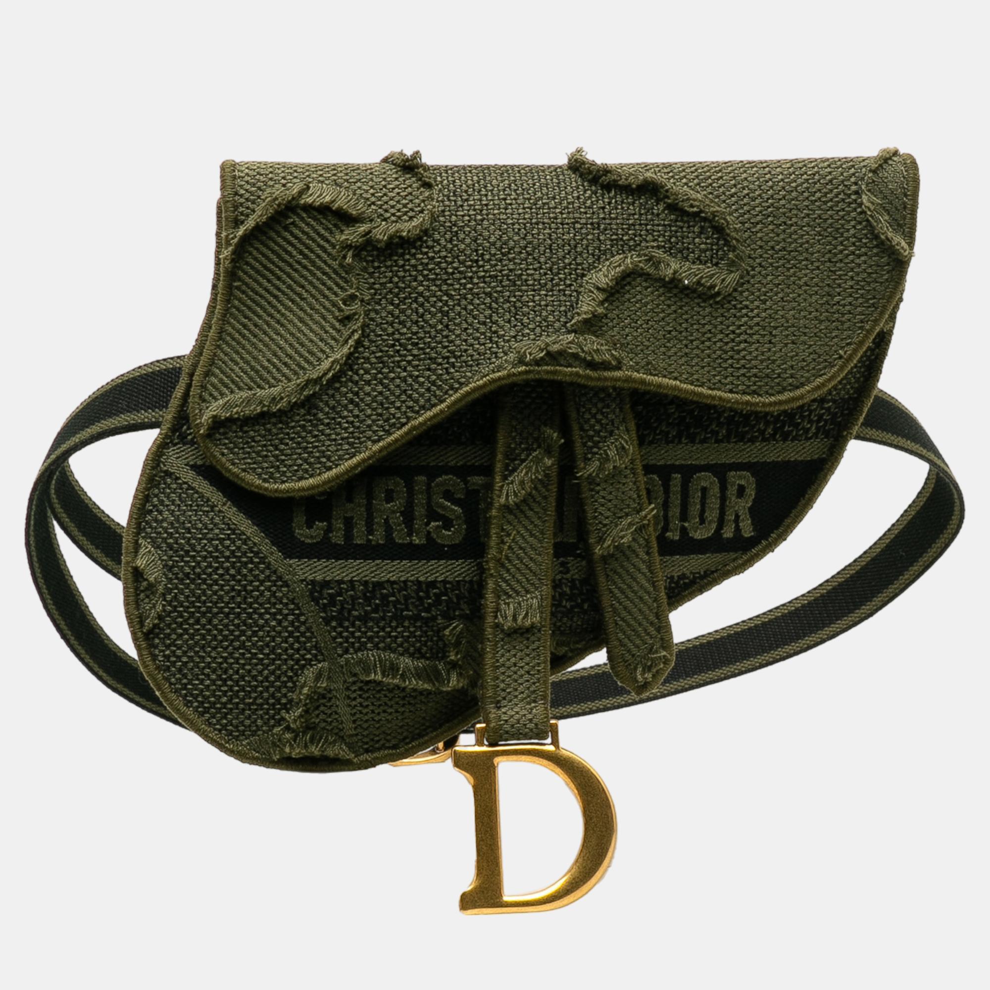 Dior green camouflage saddle belt bag