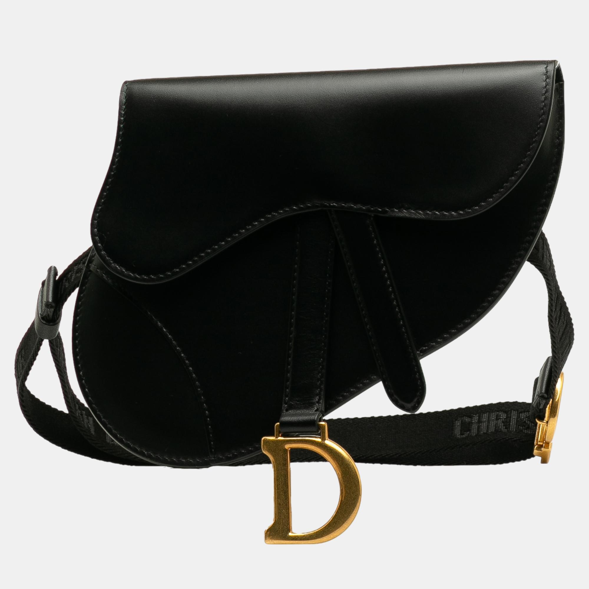 Dior black leather saddle belt bag