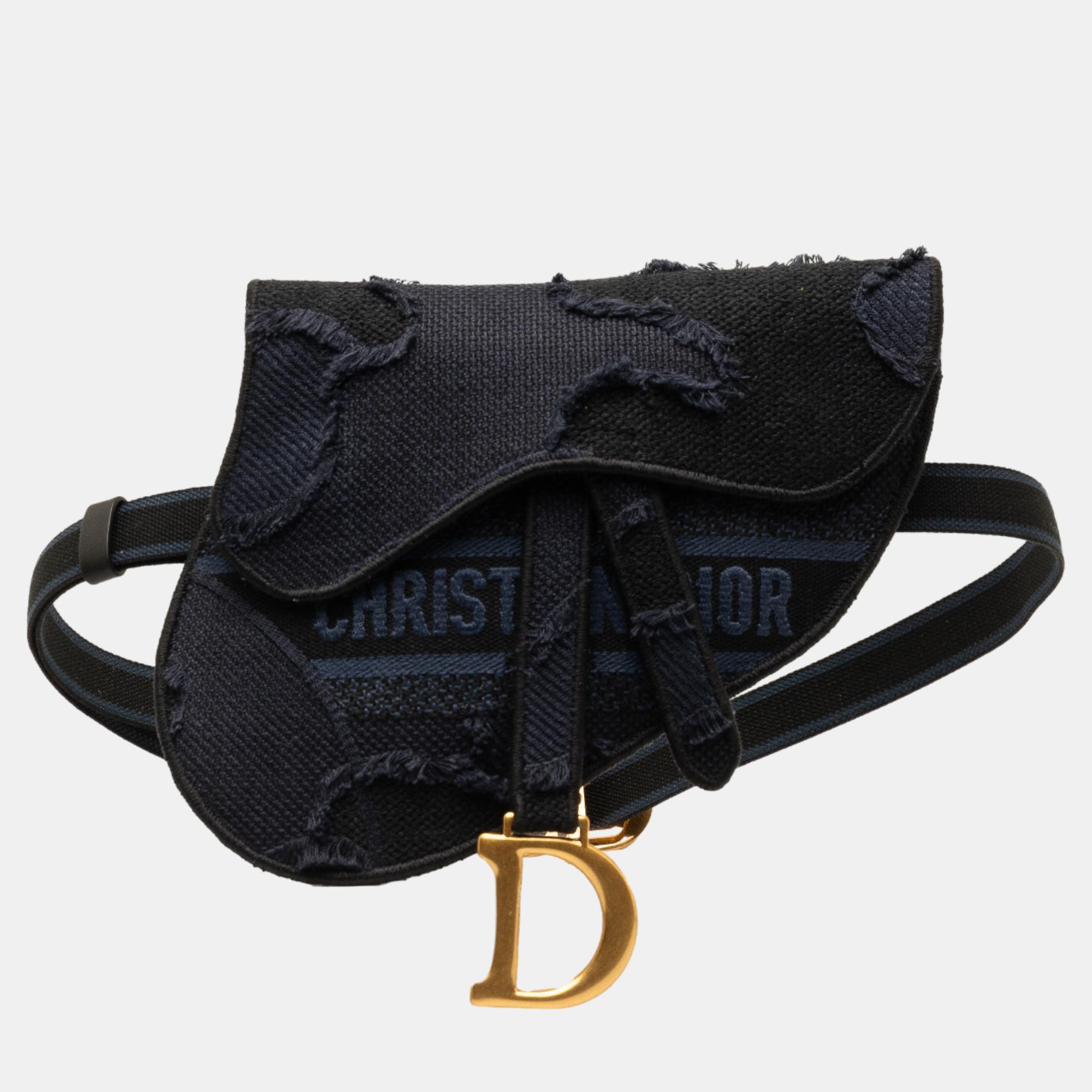 Dior navy blue camouflage saddle belt bag