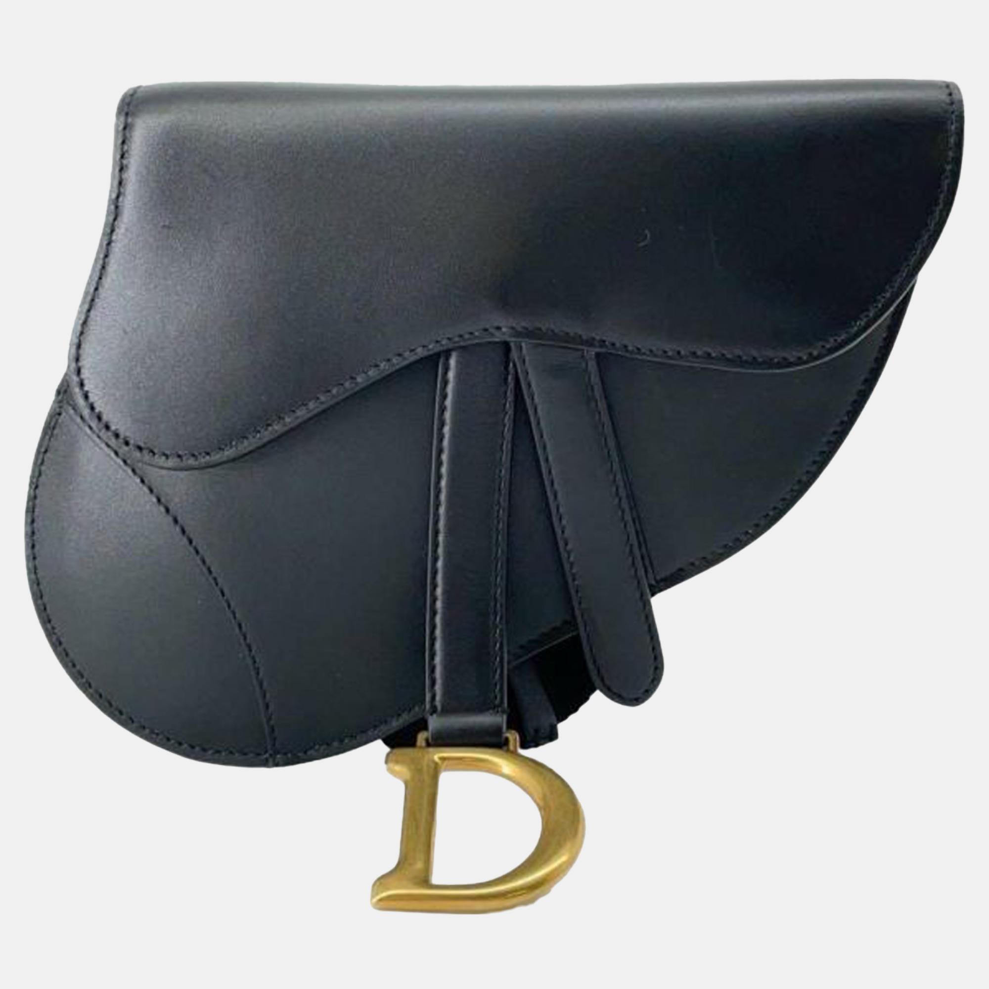 Dior black leather saddle belt bag