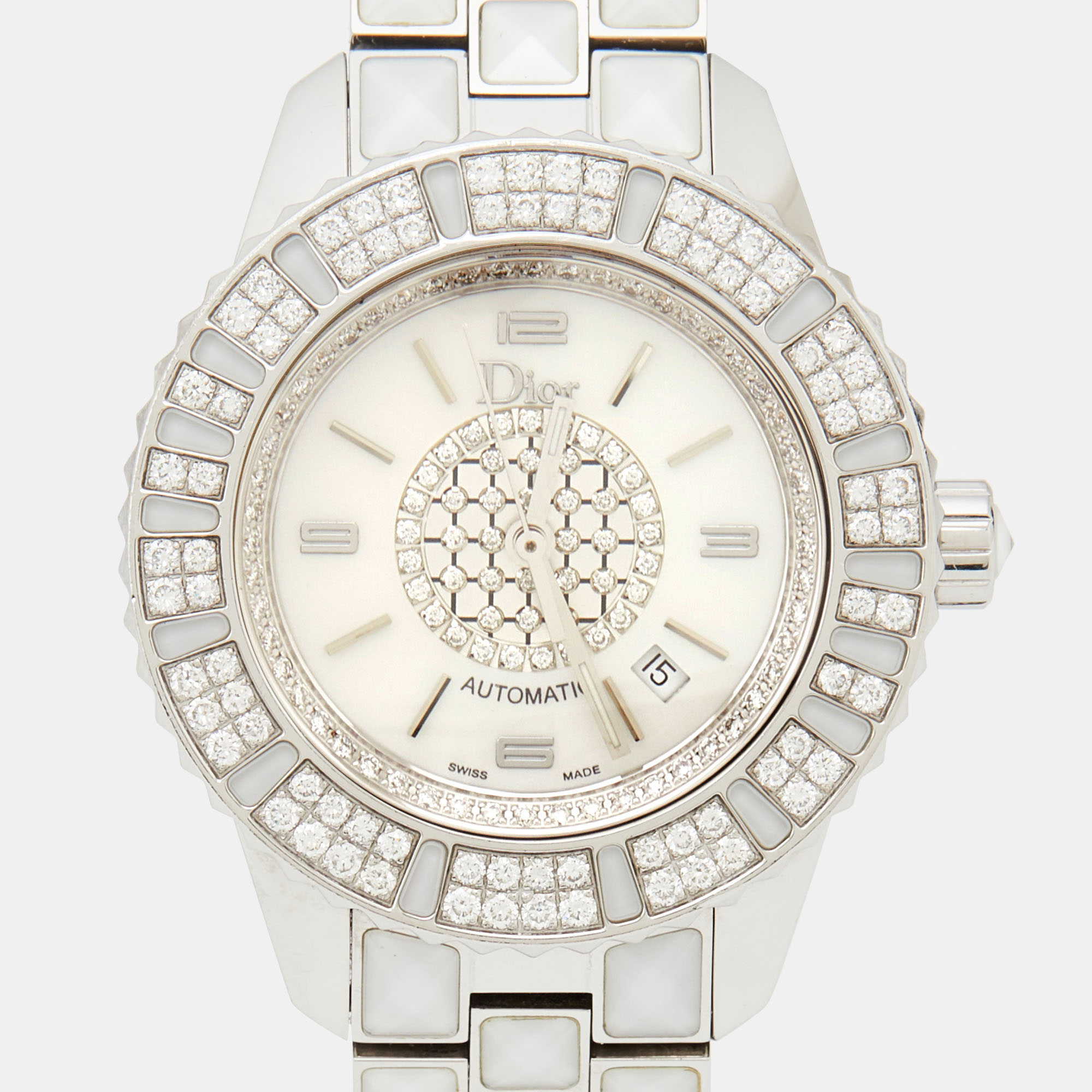 Dior Mother Of  Pearl Diamonds Stainless Steel Christal CD113512M001 Women's Wristwatch 33 Mm