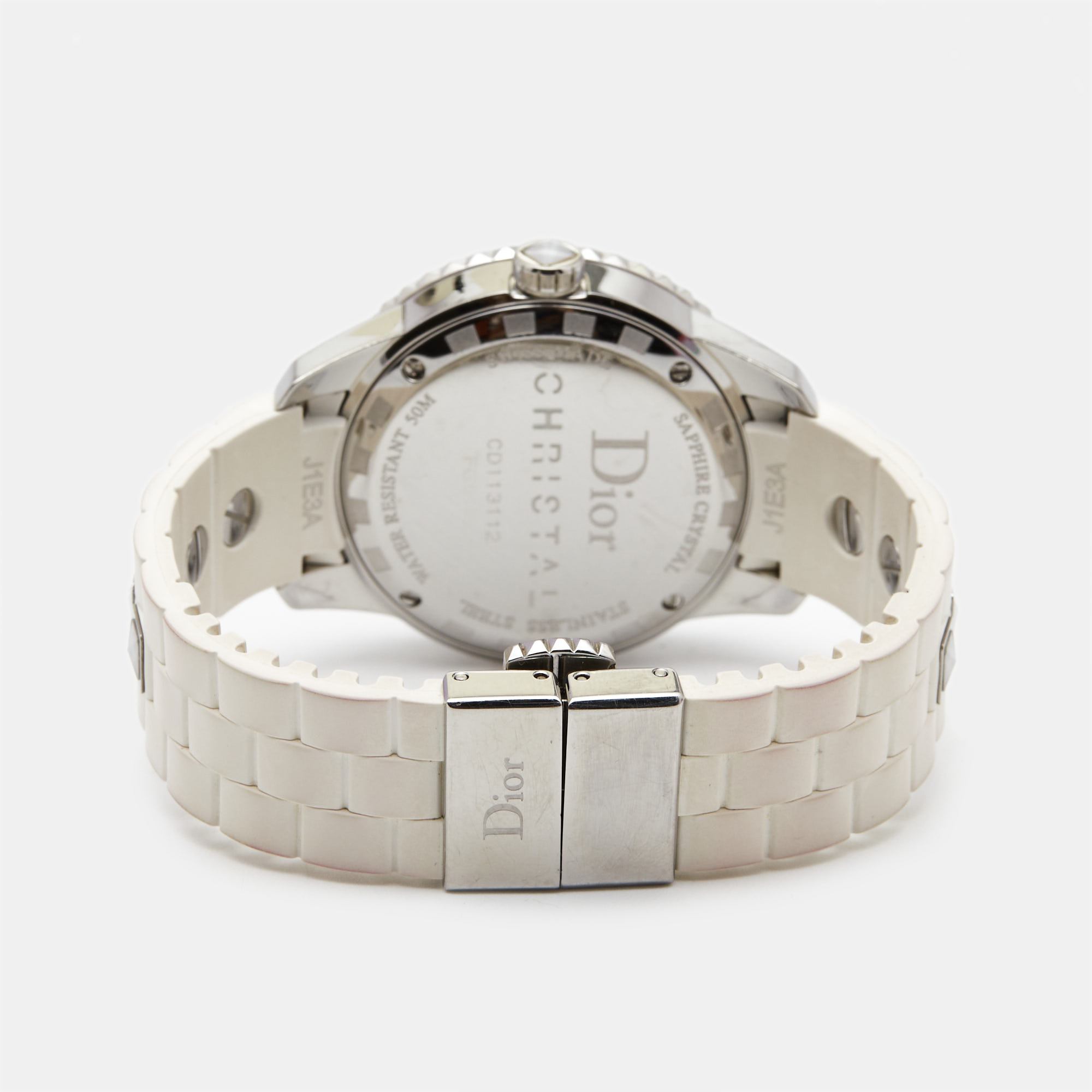 Dior White Stainless Steel Diamond Rubber Christal CD113112R001 Women's Wristwatch 33 Mm