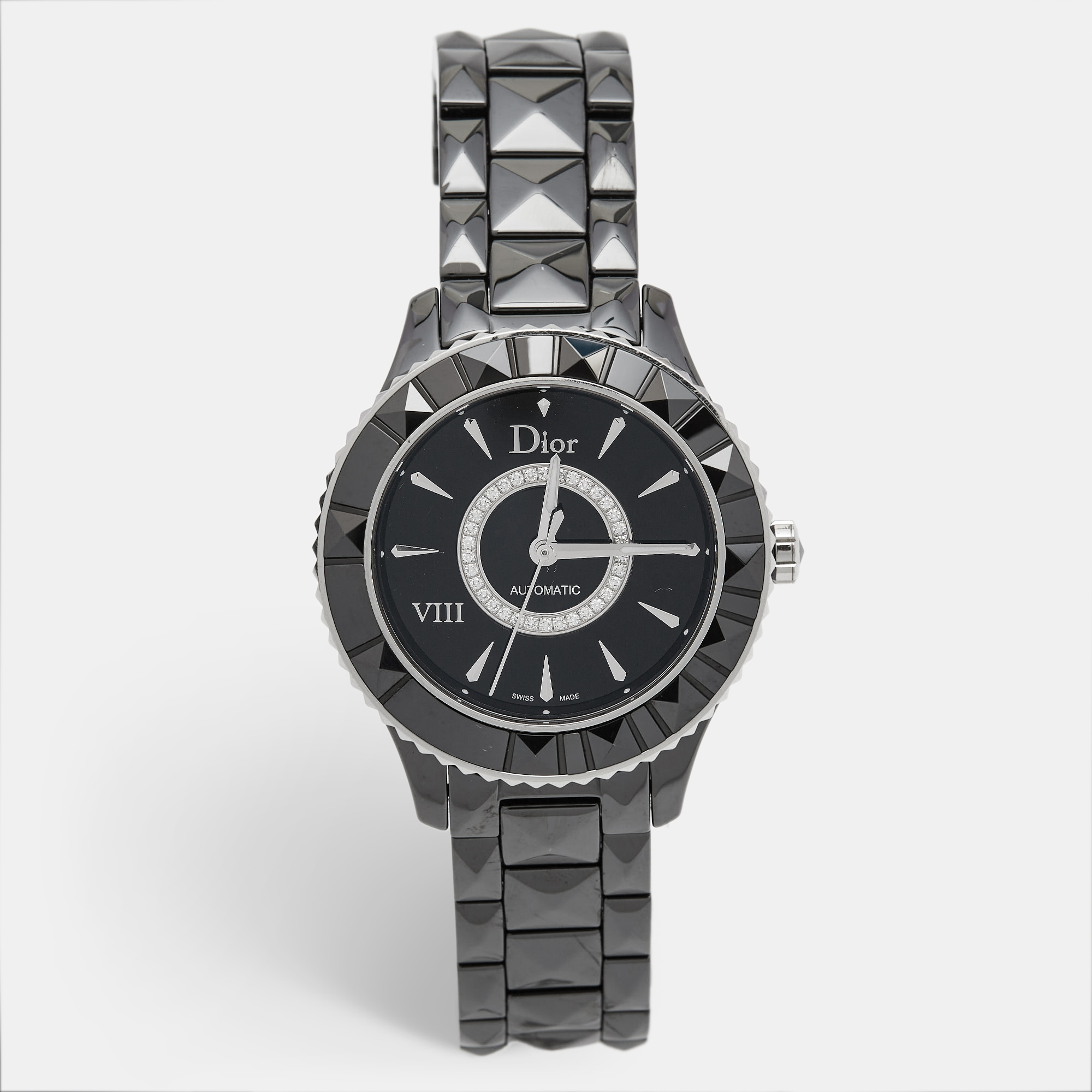 Dior black diamond ceramic stainless steel dior viii cd1245e0c002 women's wristwatch 38 mm