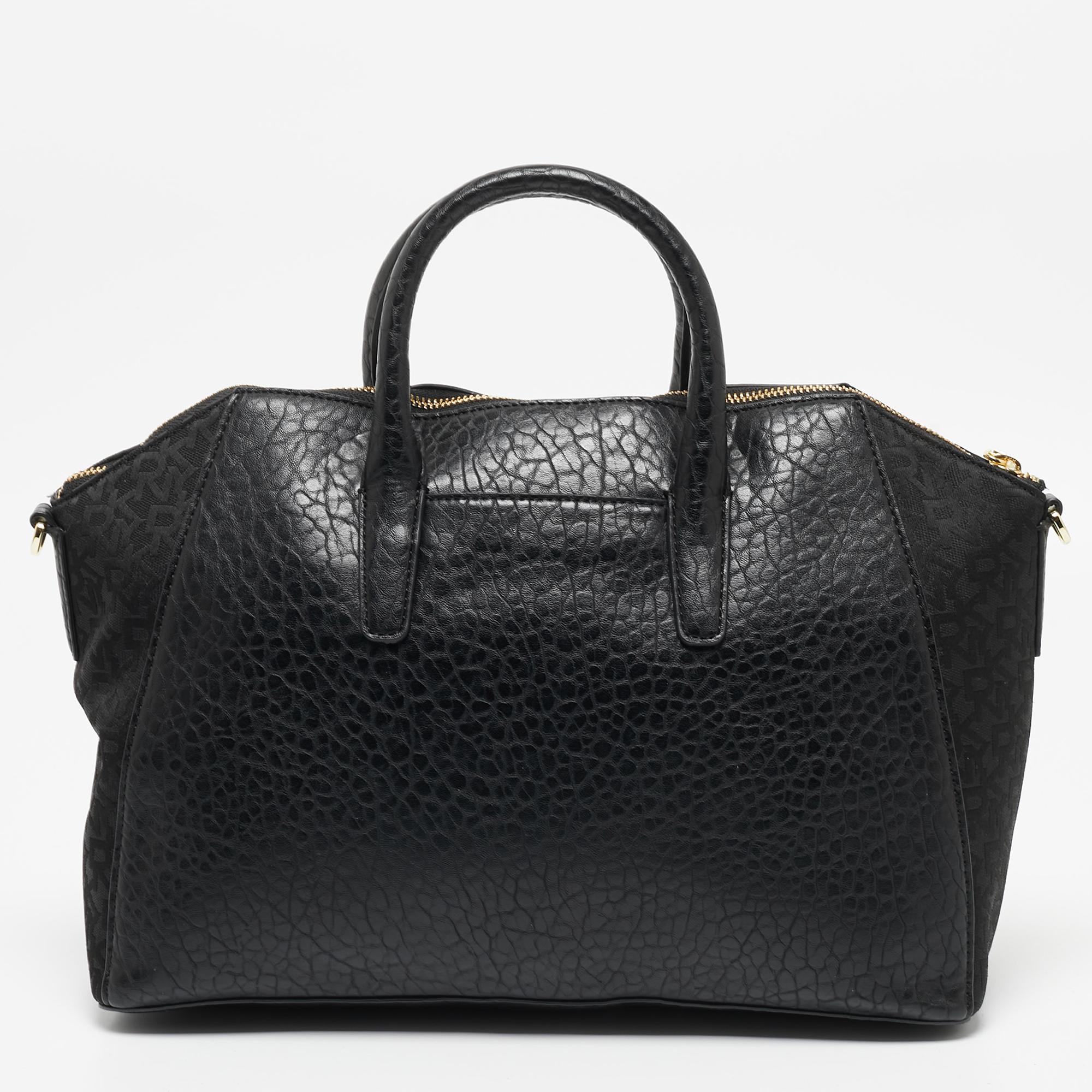 DKNY Black Signature Canvas And Leather Ewen Studded Satchel