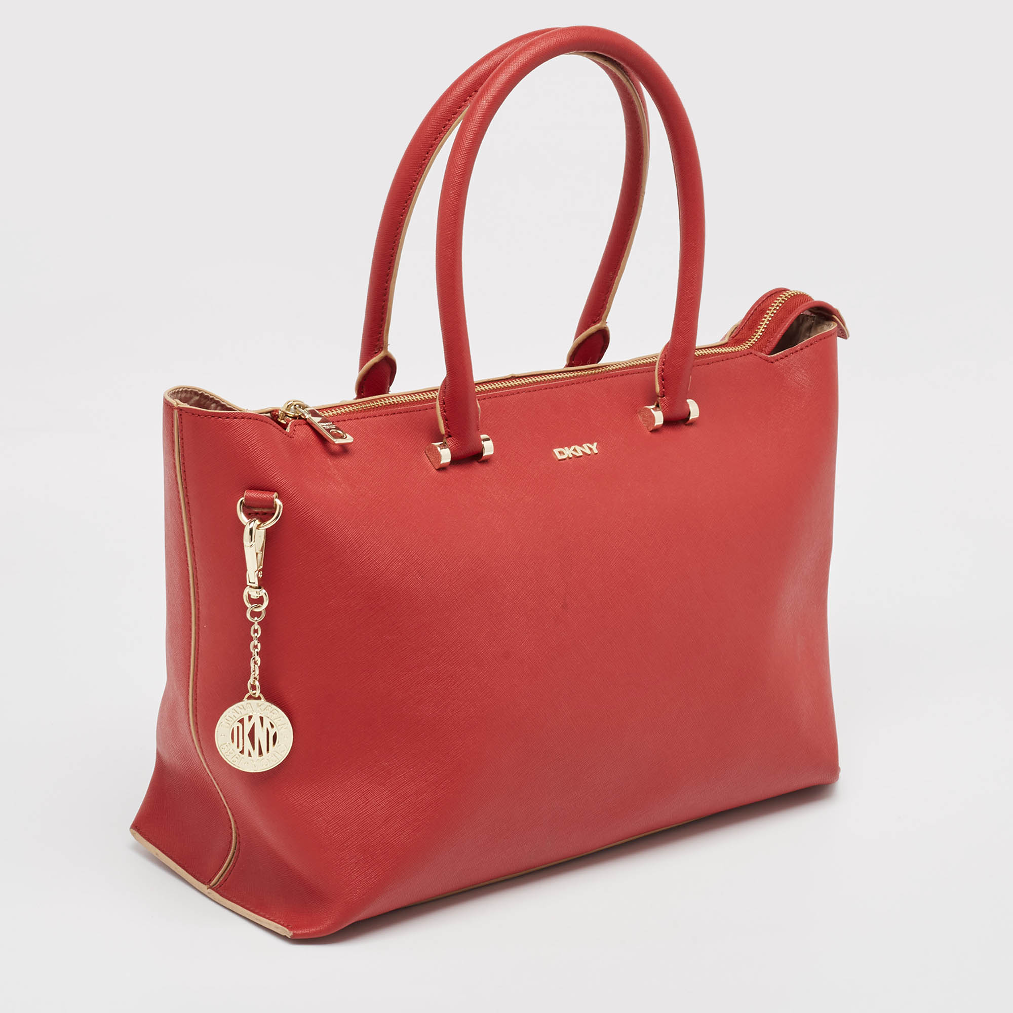 DKNY Red Leather Bryant Park Top Zip Tote